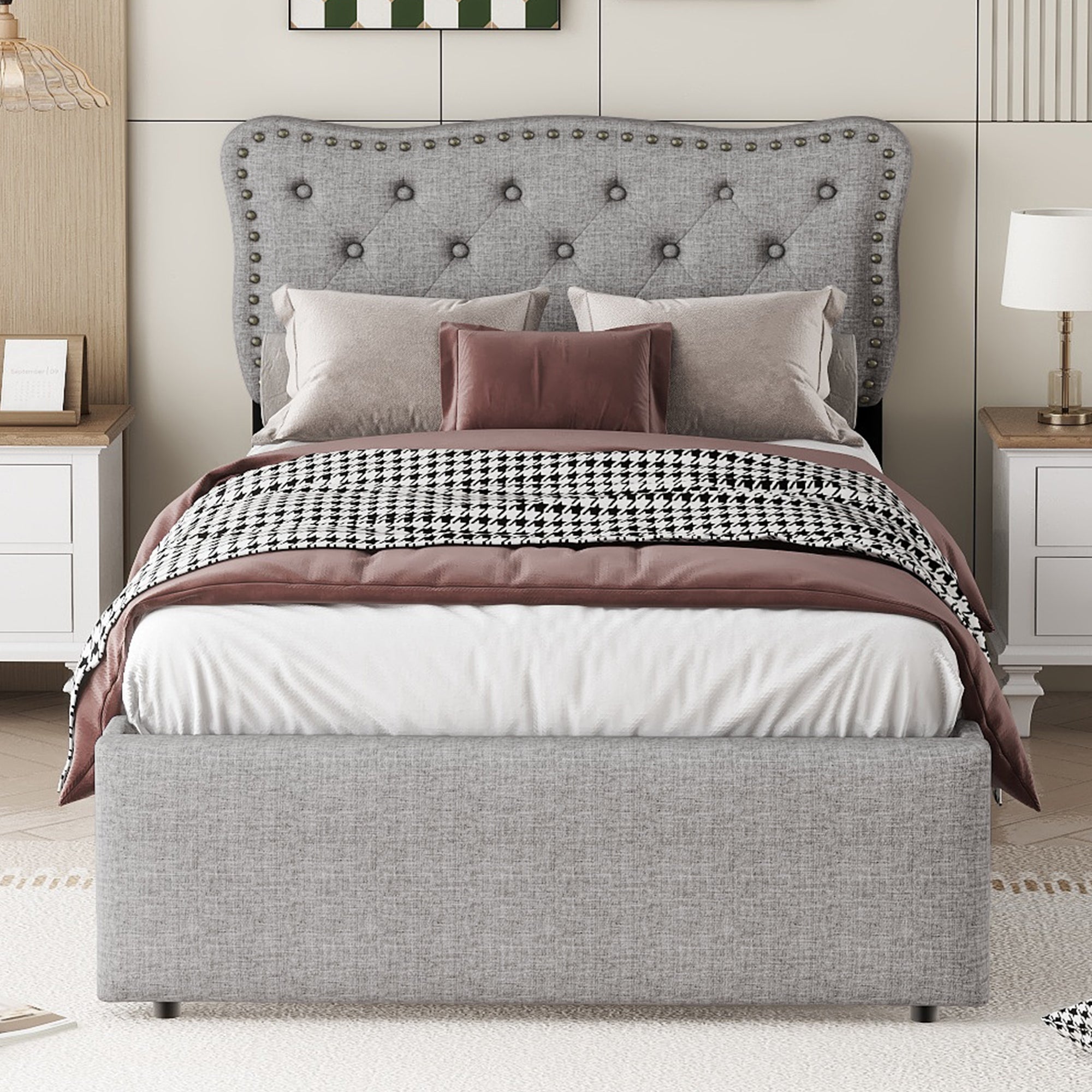 Logidon 90x200 cm gestoffeerd bed grijs met dubbele lades