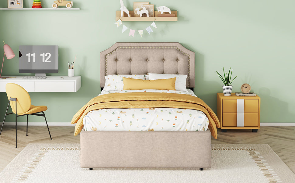 Logidon 90x200 cm gewatteerd bed donkerbeige dubbele lades