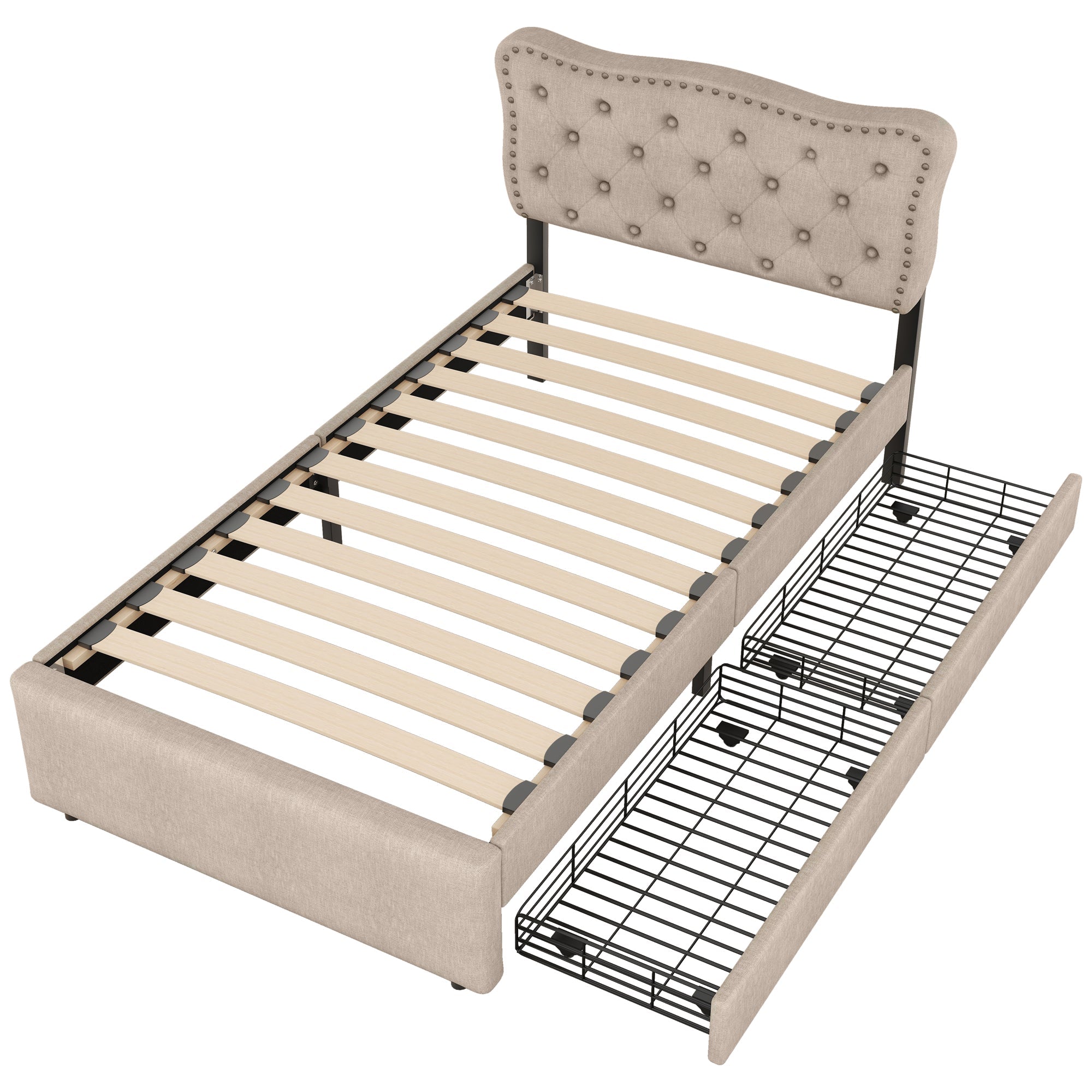 Logidon 90x200 cm stoffen bed beige met opbergruimte