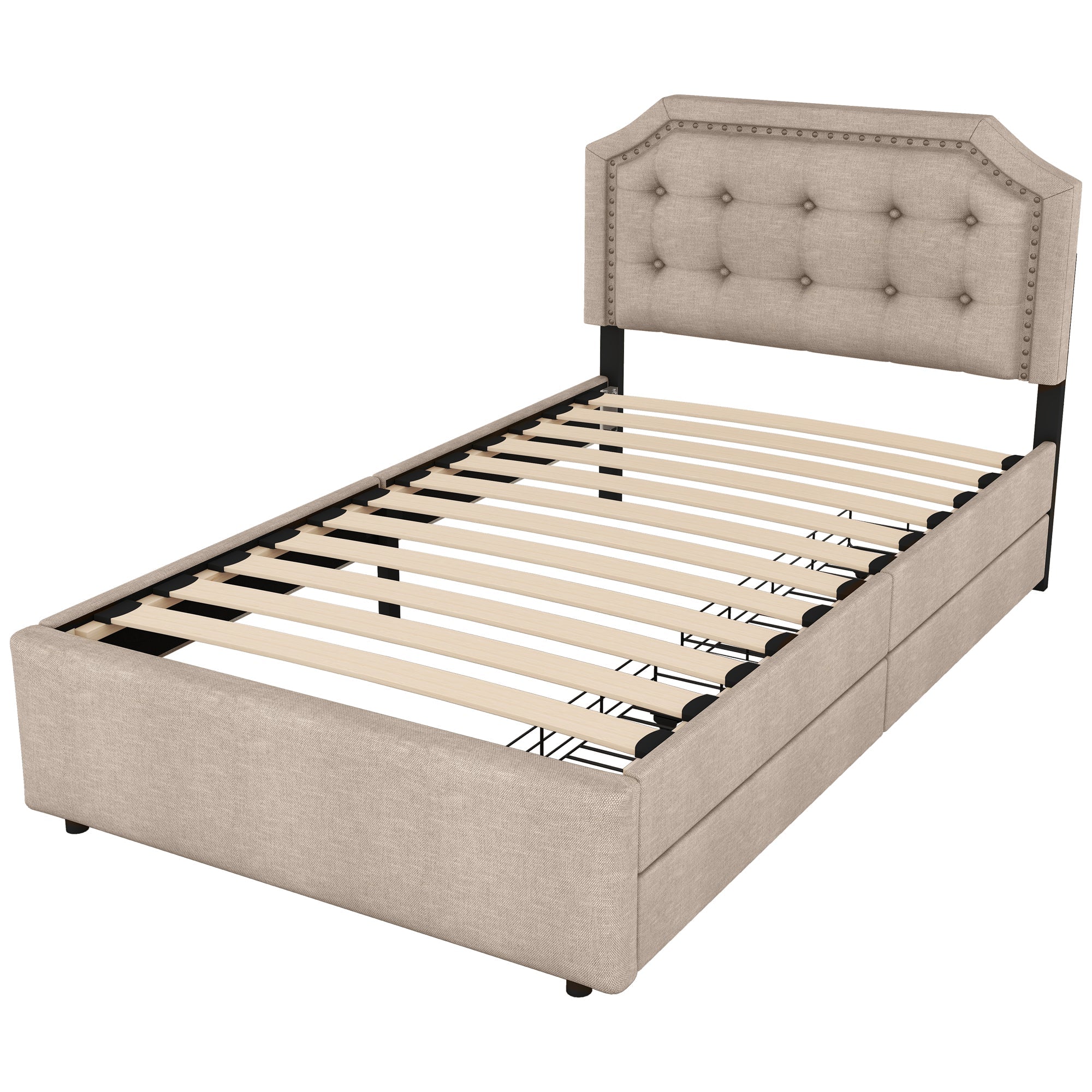Logidon 90x200 cm gewatteerd bed donkerbeige dubbele lades