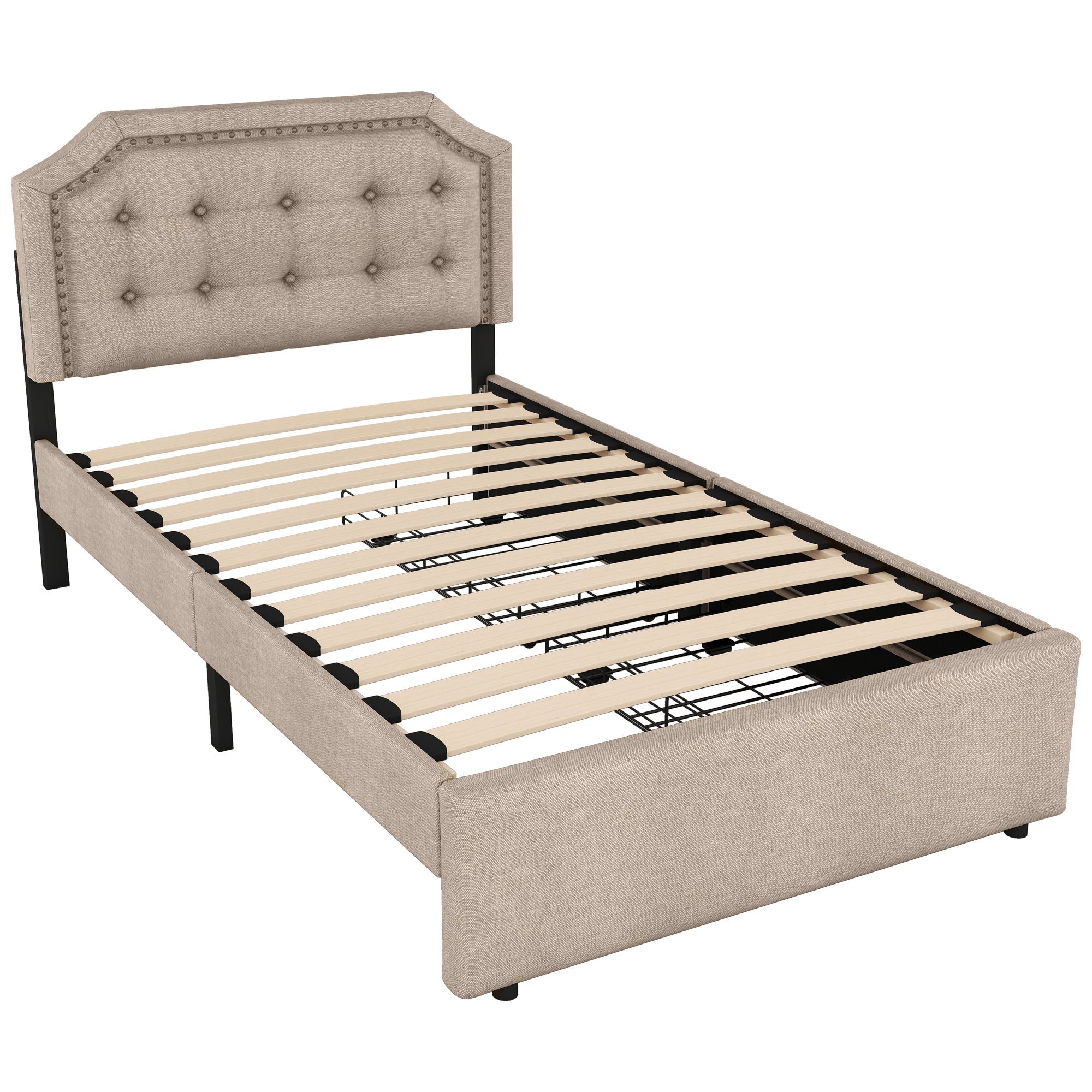 Logidon 90x200 cm gewatteerd bed donkerbeige dubbele lades