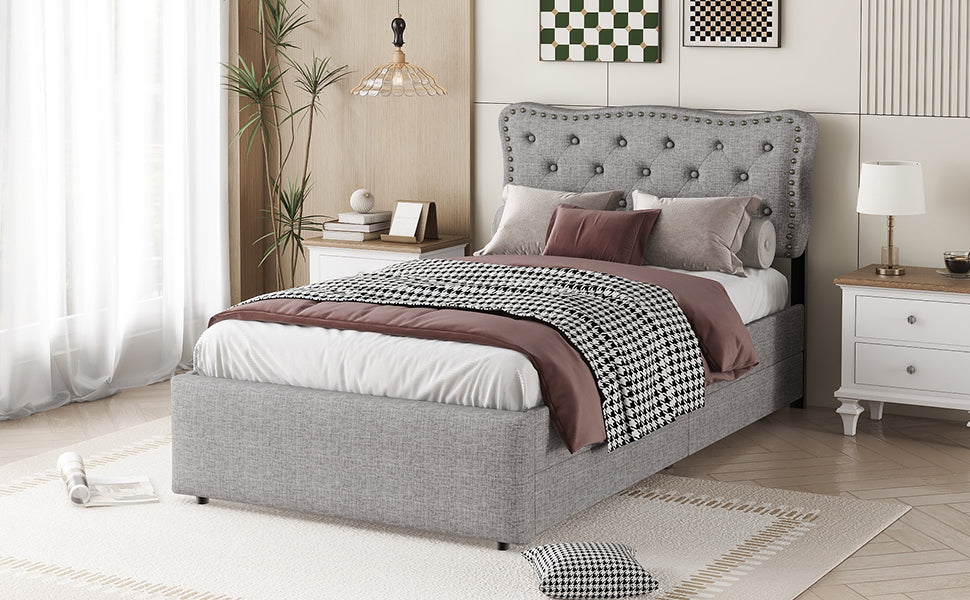 Logidon 90x200 cm gestoffeerd bed grijs met dubbele lades