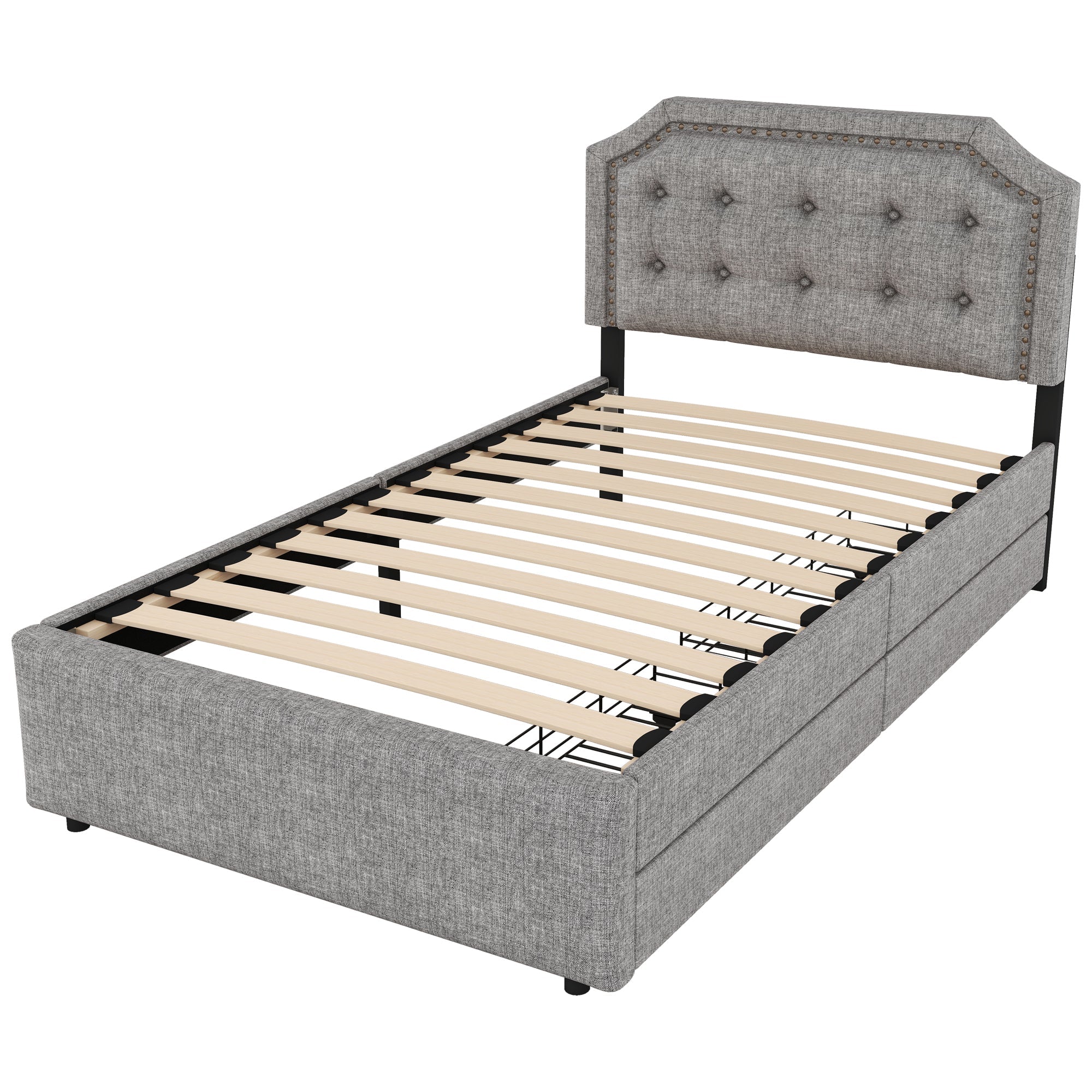 Logidon 90x200 cm gewatteerd bed grijs met opberglades