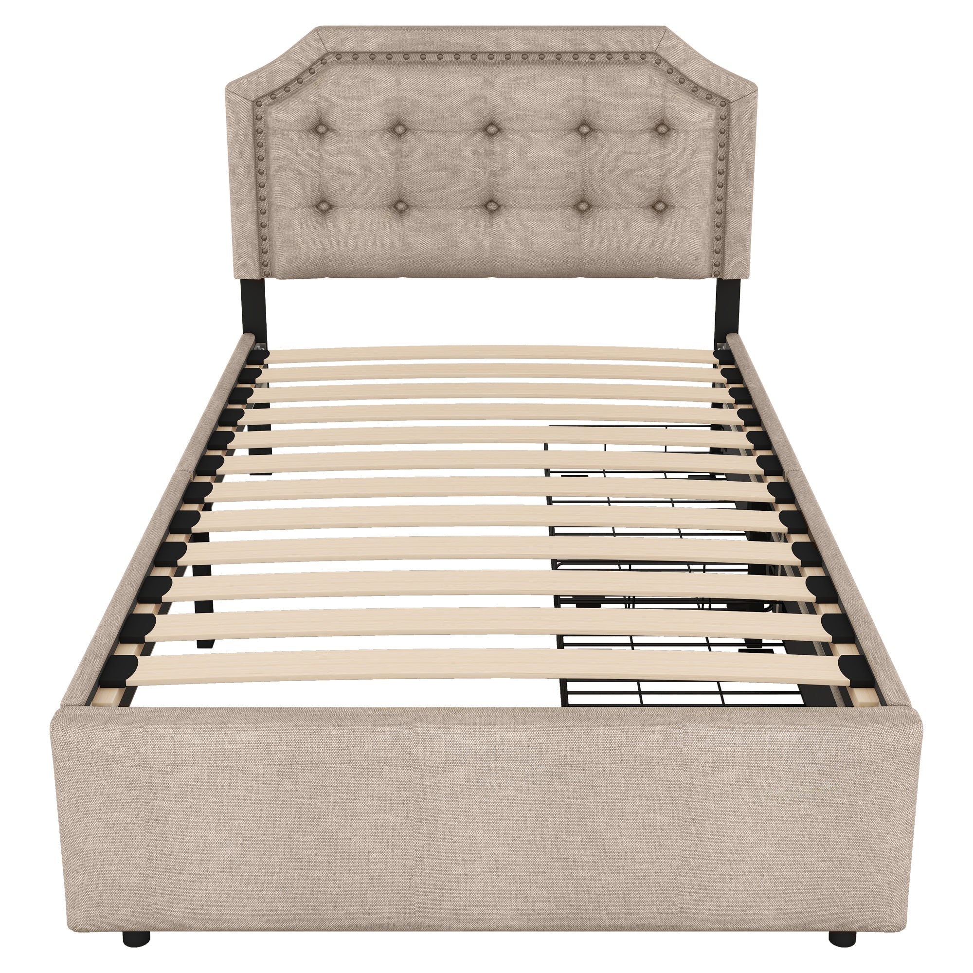 Logidon 90x200 cm gewatteerd bed donkerbeige dubbele lades