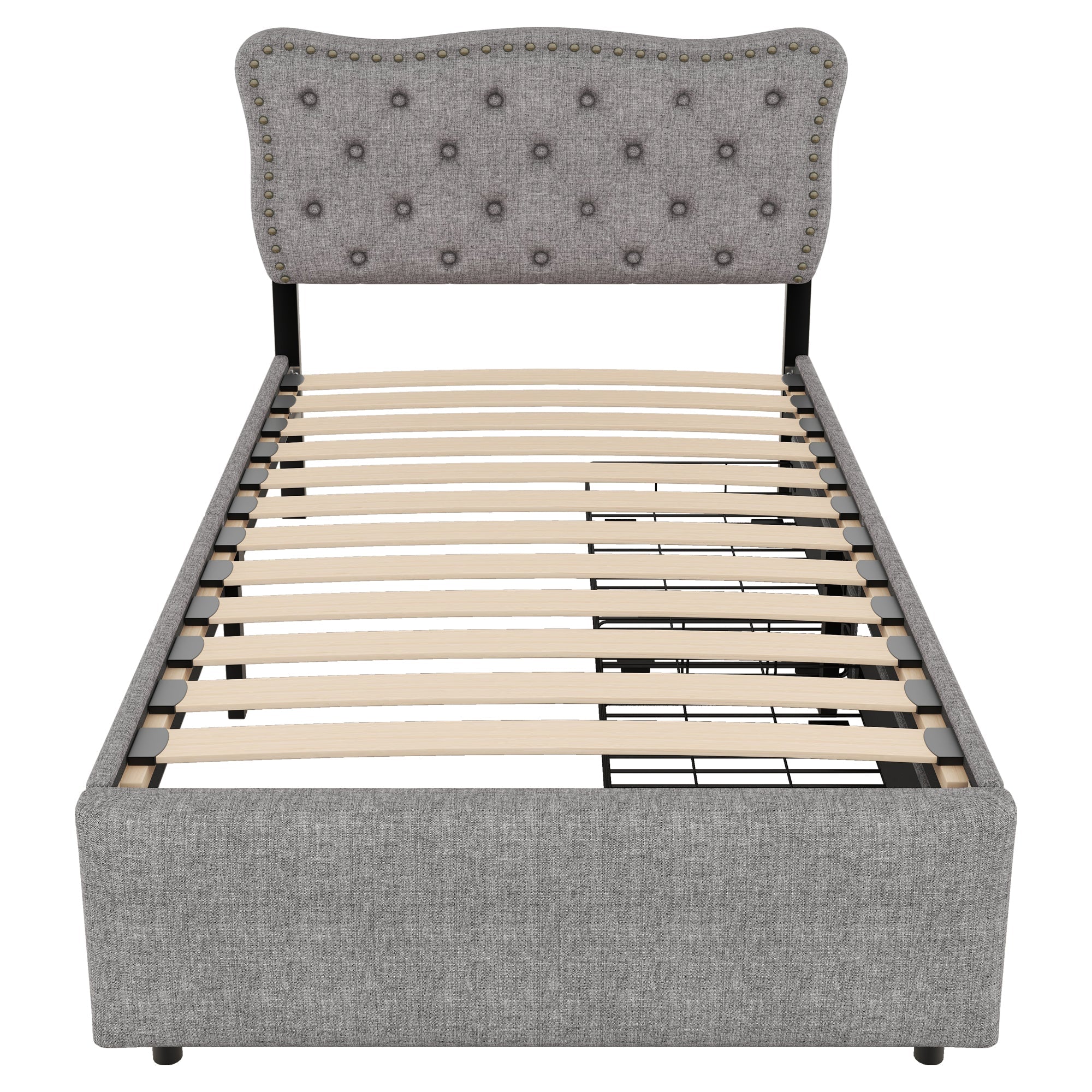 Logidon 90x200 cm gestoffeerd bed grijs met dubbele lades
