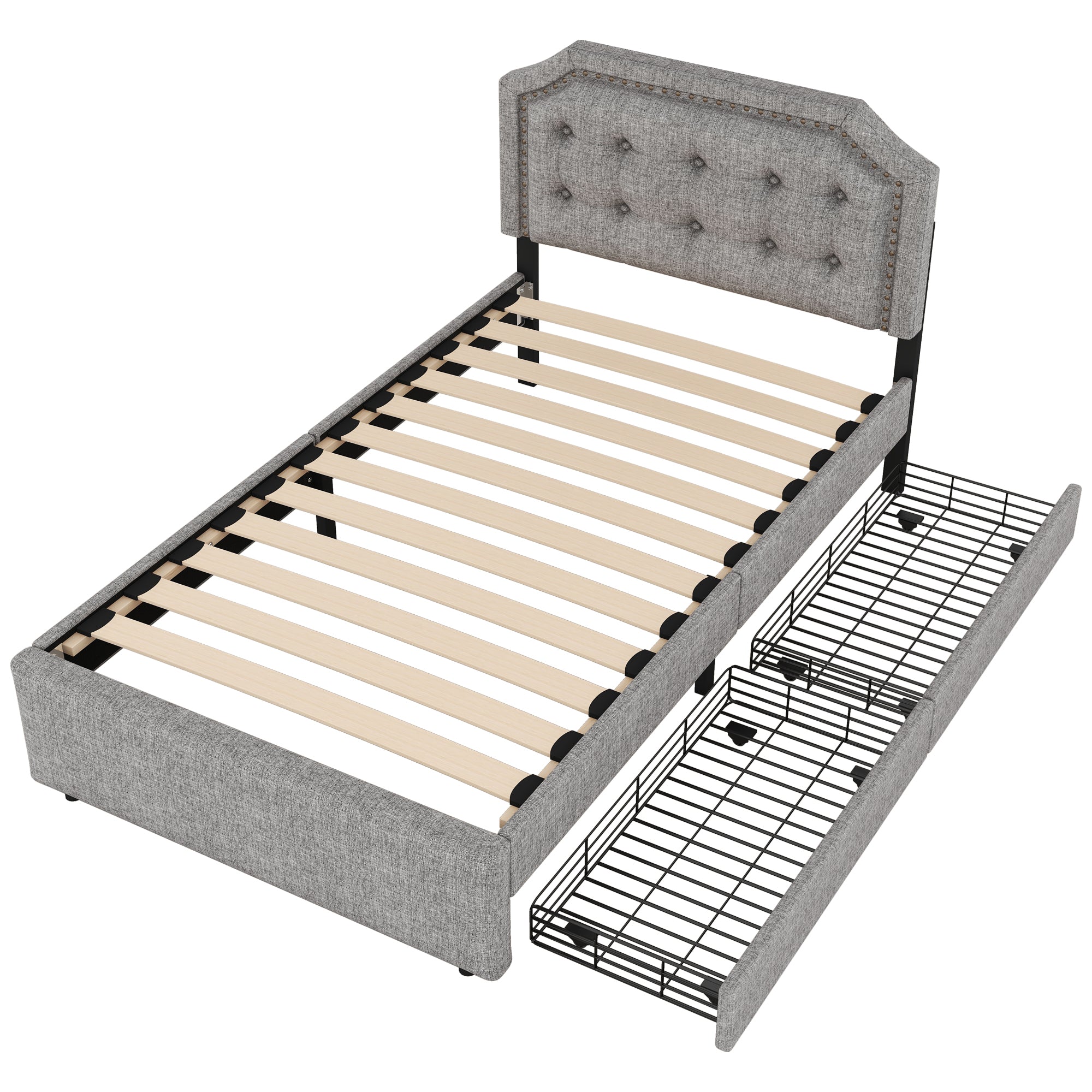 Logidon 90x200 cm gewatteerd bed grijs met opberglades