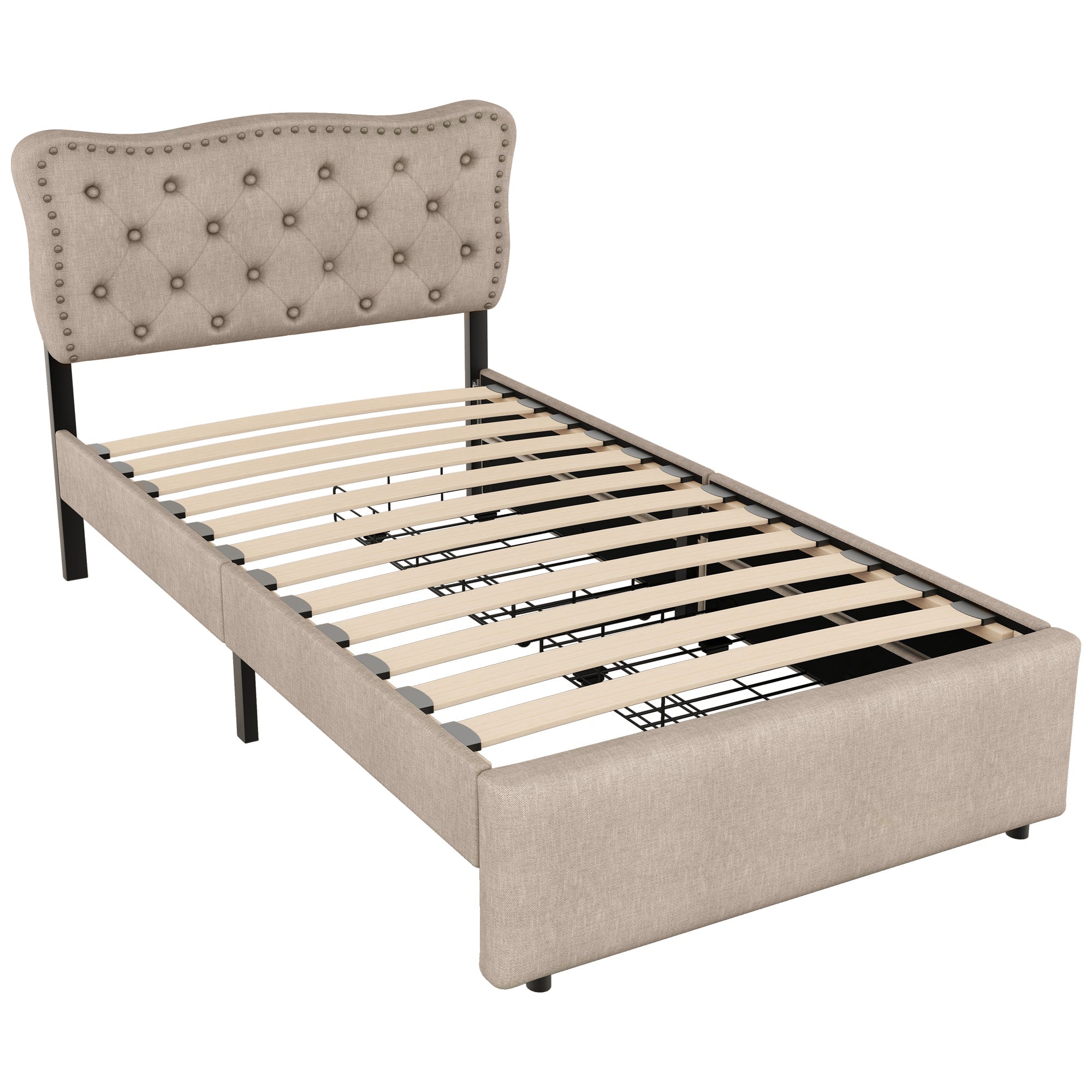 Logidon 90x200 cm stoffen bed beige met opbergruimte