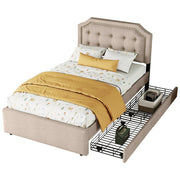 Logidon 90x200 cm gewatteerd bed donkerbeige dubbele lades