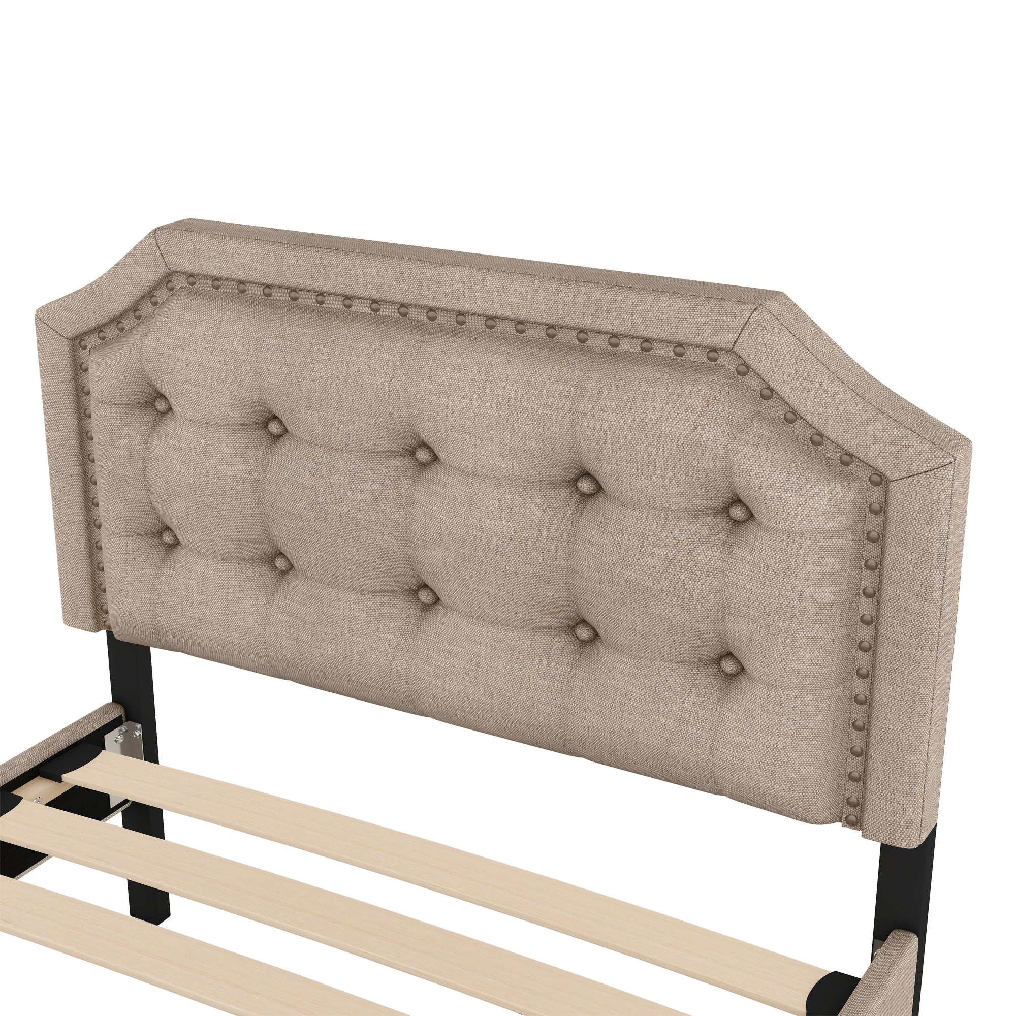 Logidon 90x200 cm gewatteerd bed donkerbeige dubbele lades