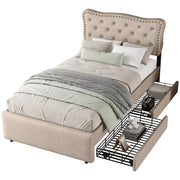 Logidon 90x200 cm stoffen bed beige met opbergruimte