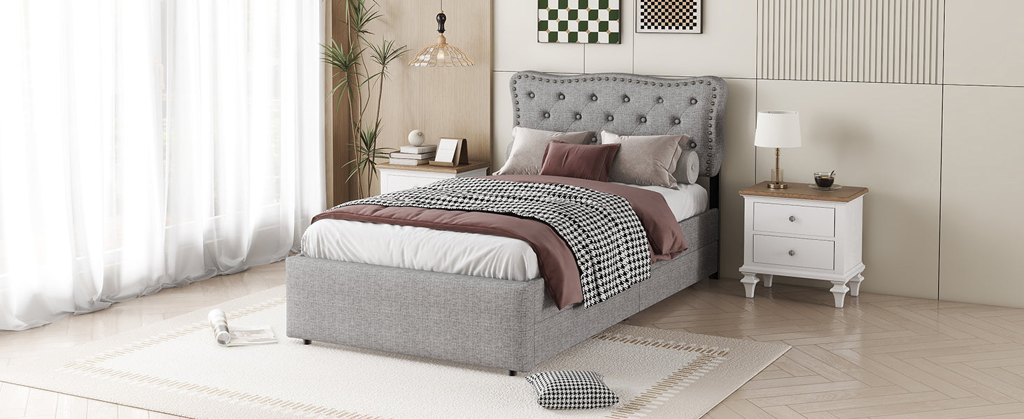 Logidon 90x200 cm gestoffeerd bed grijs met dubbele lades
