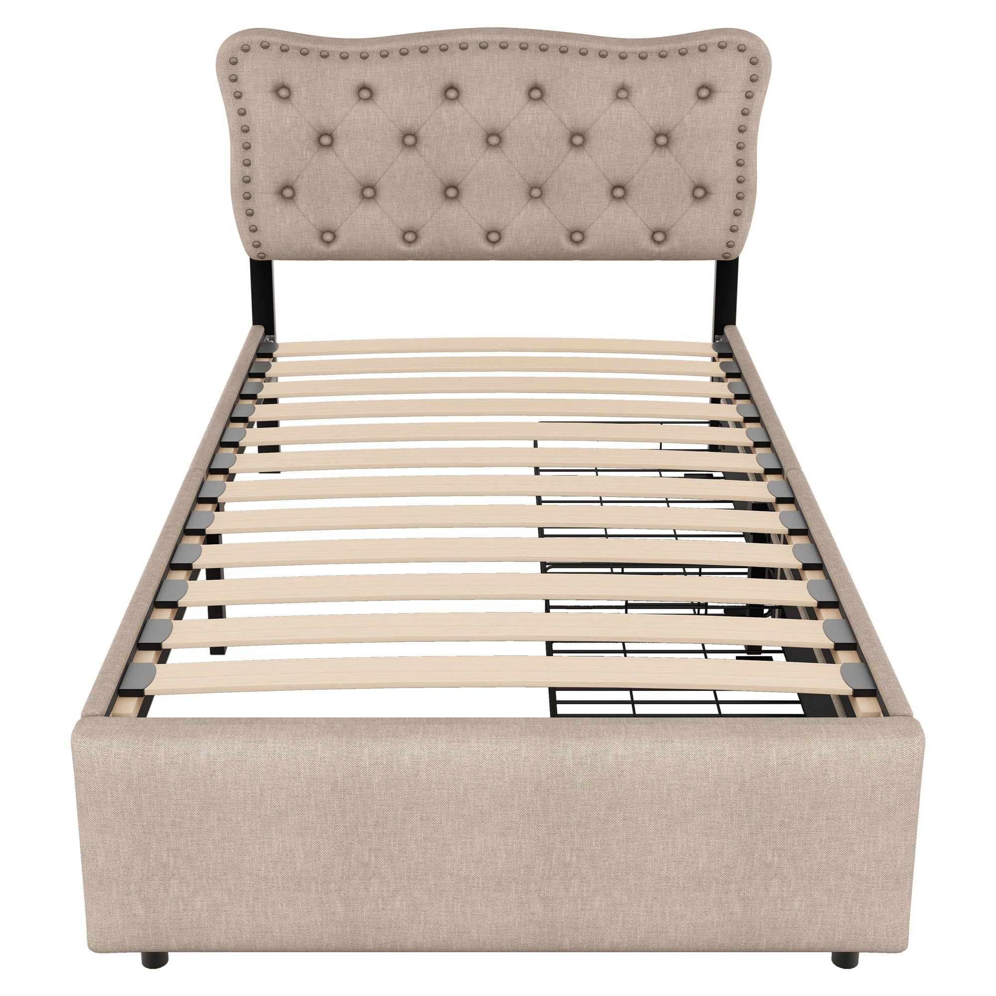 Logidon 90x200 cm stoffen bed beige met opbergruimte