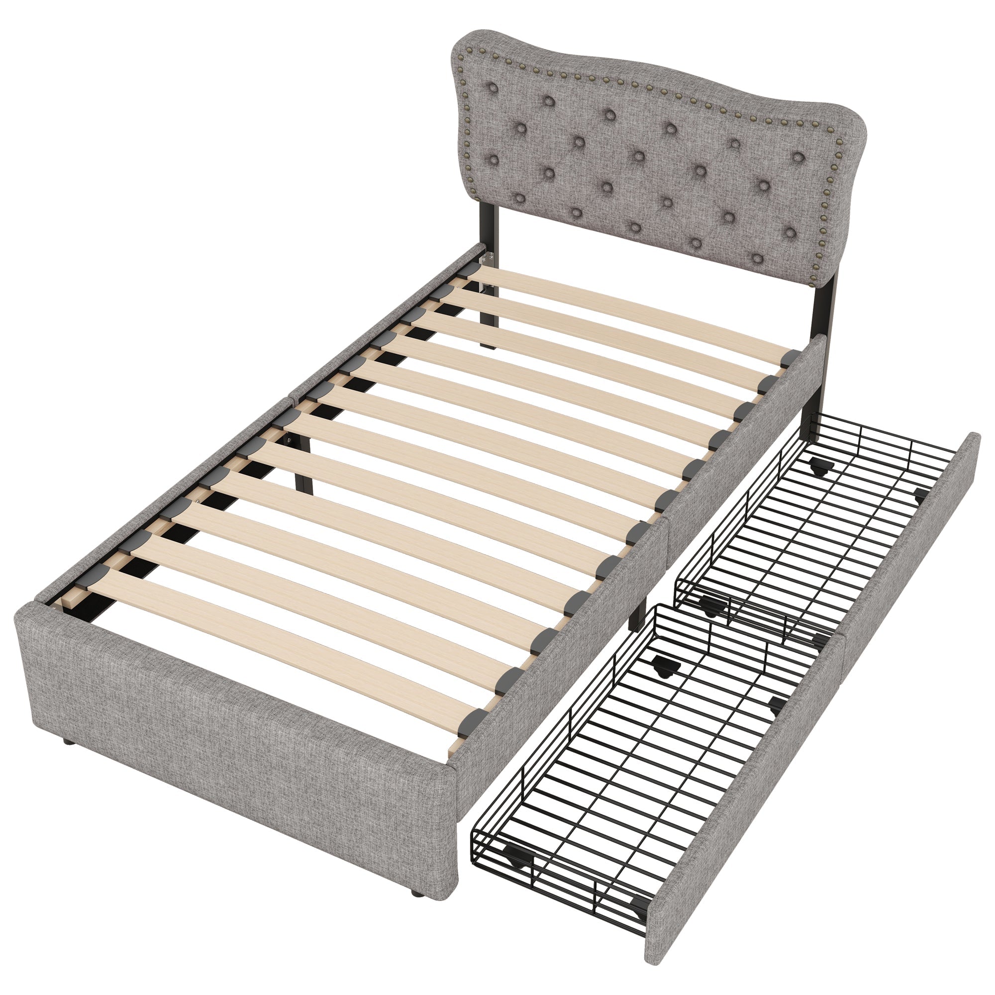 Logidon 90x200 cm gestoffeerd bed grijs met dubbele lades