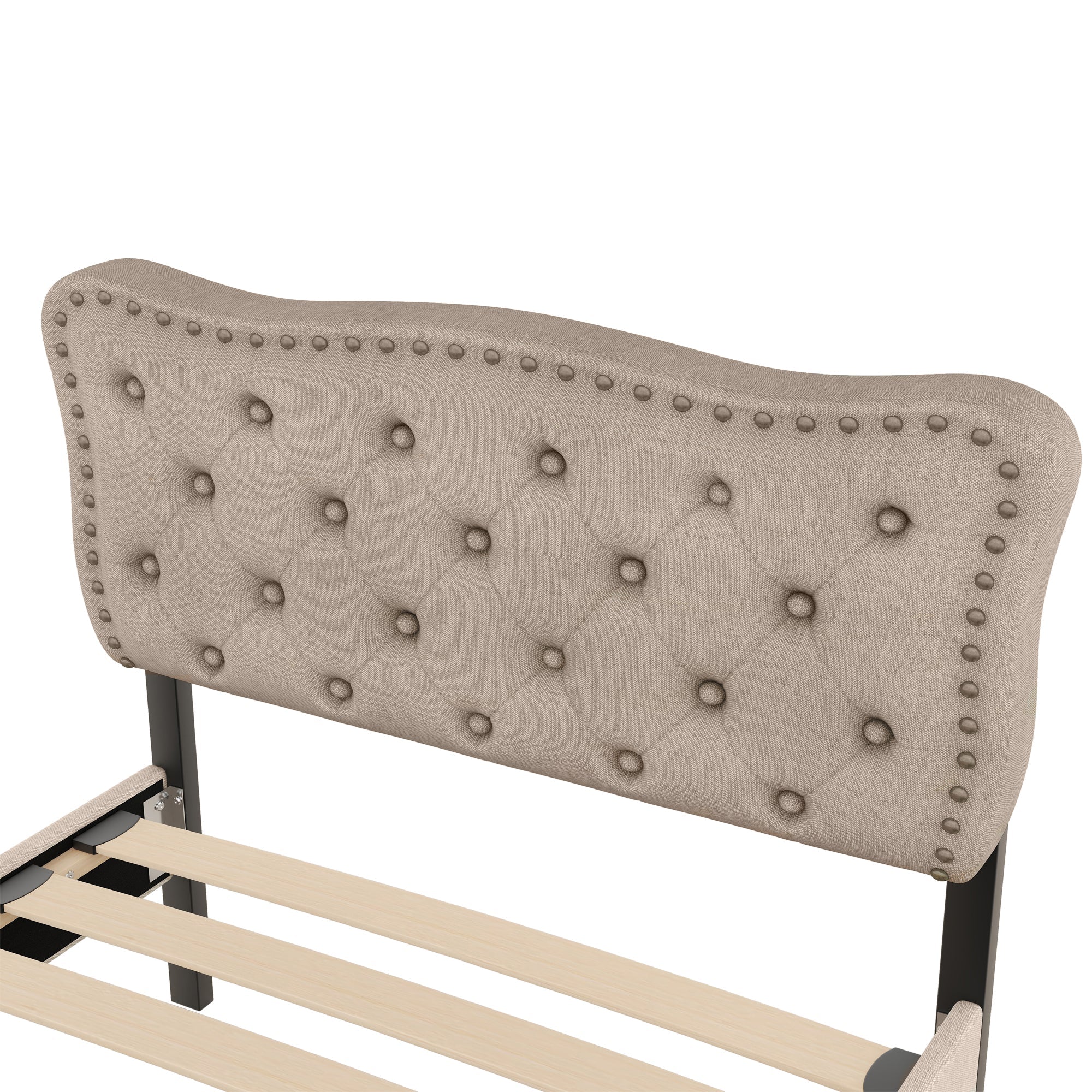 Logidon 90x200 cm stoffen bed beige met opbergruimte