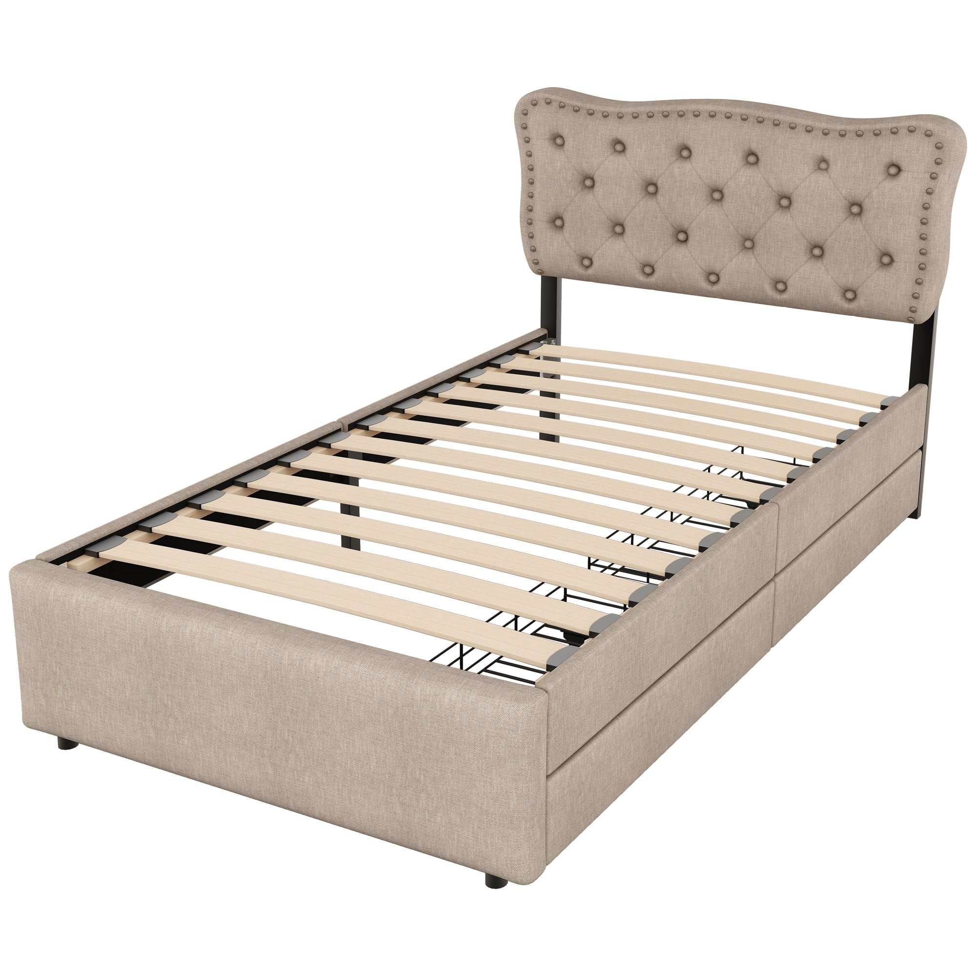 Logidon 90x200 cm stoffen bed beige met opbergruimte