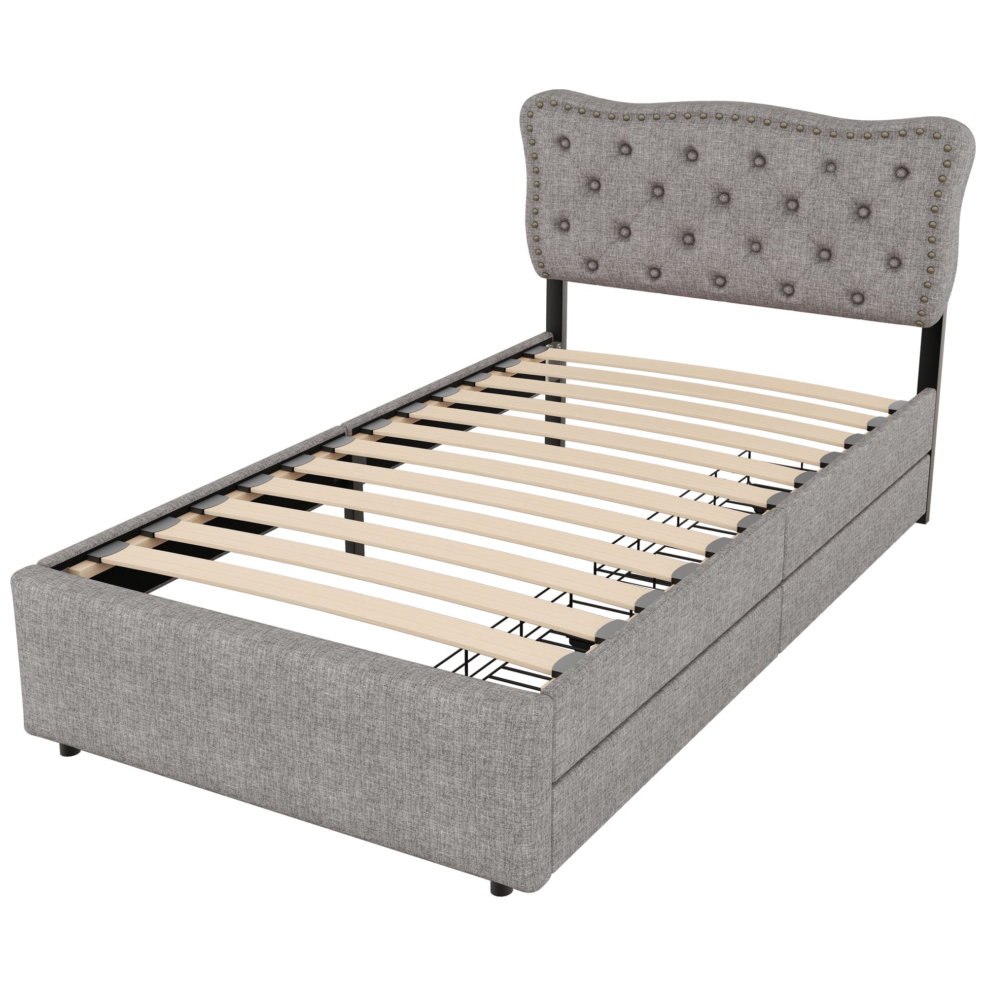 Logidon 90x200 cm gestoffeerd bed grijs met dubbele lades