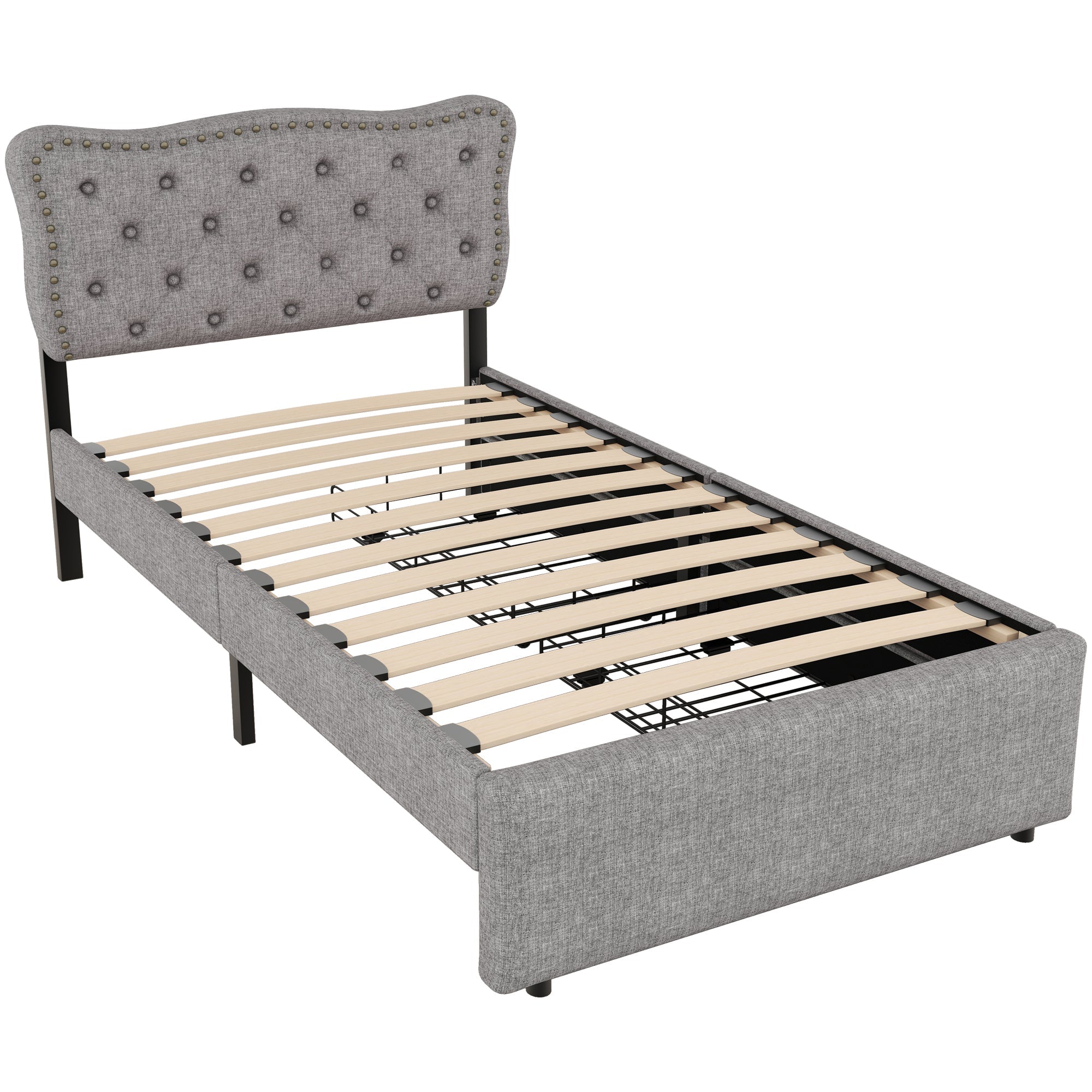 Logidon 90x200 cm gestoffeerd bed grijs met dubbele lades
