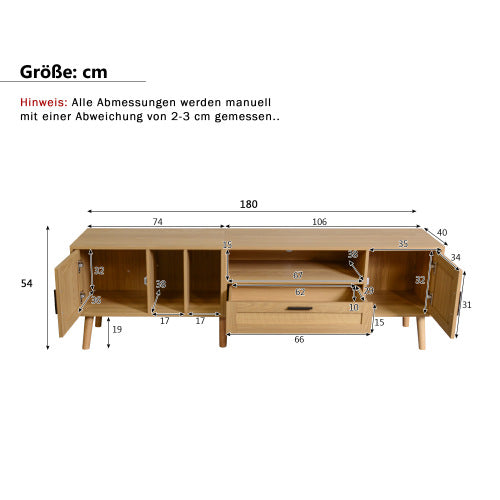 Logidon 180 cm TV-meubel Eiken met rotan decoratie, 2 deuren