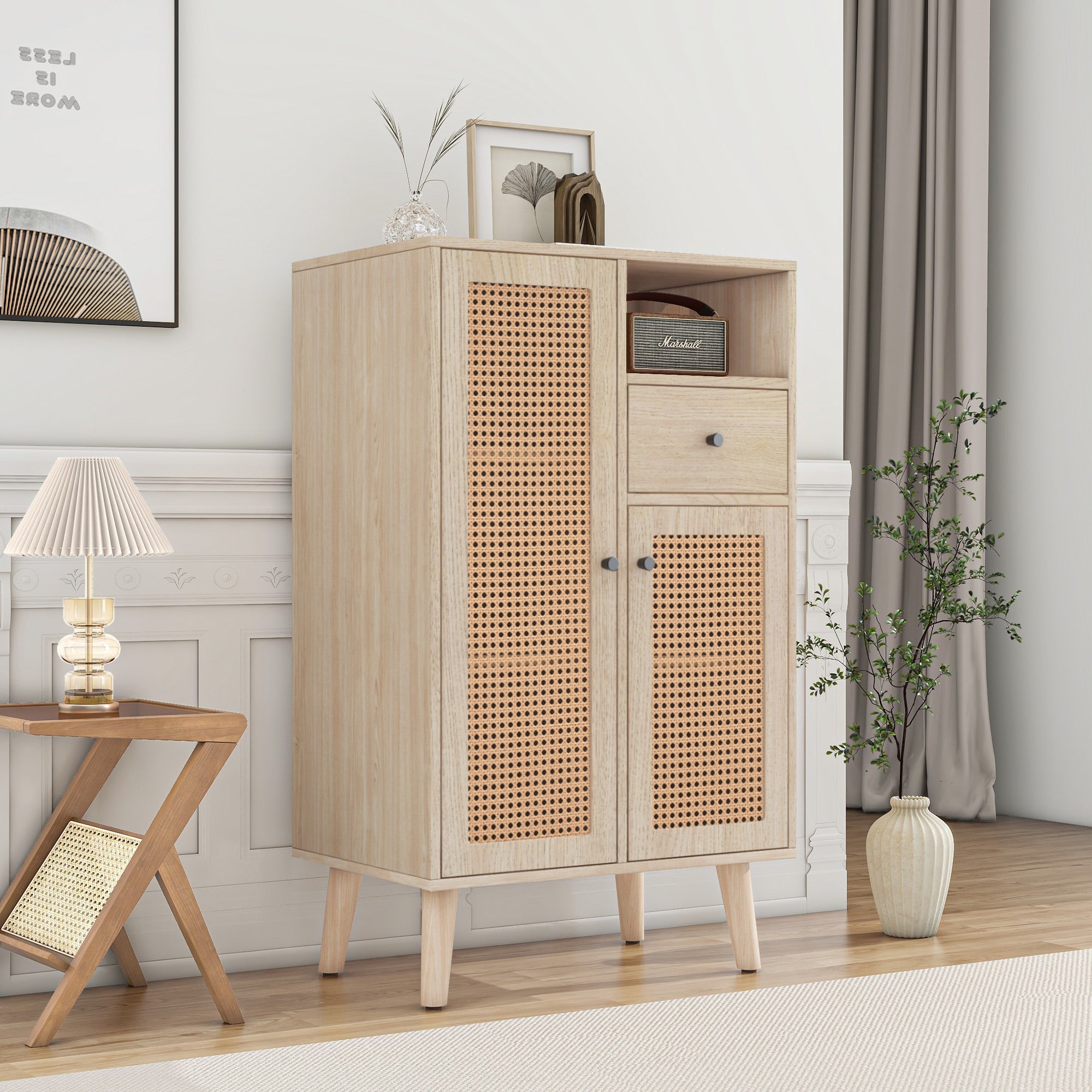 Logidon dressoir eiken 60x40x101 cm met 2 rotan deuren en 1 lade