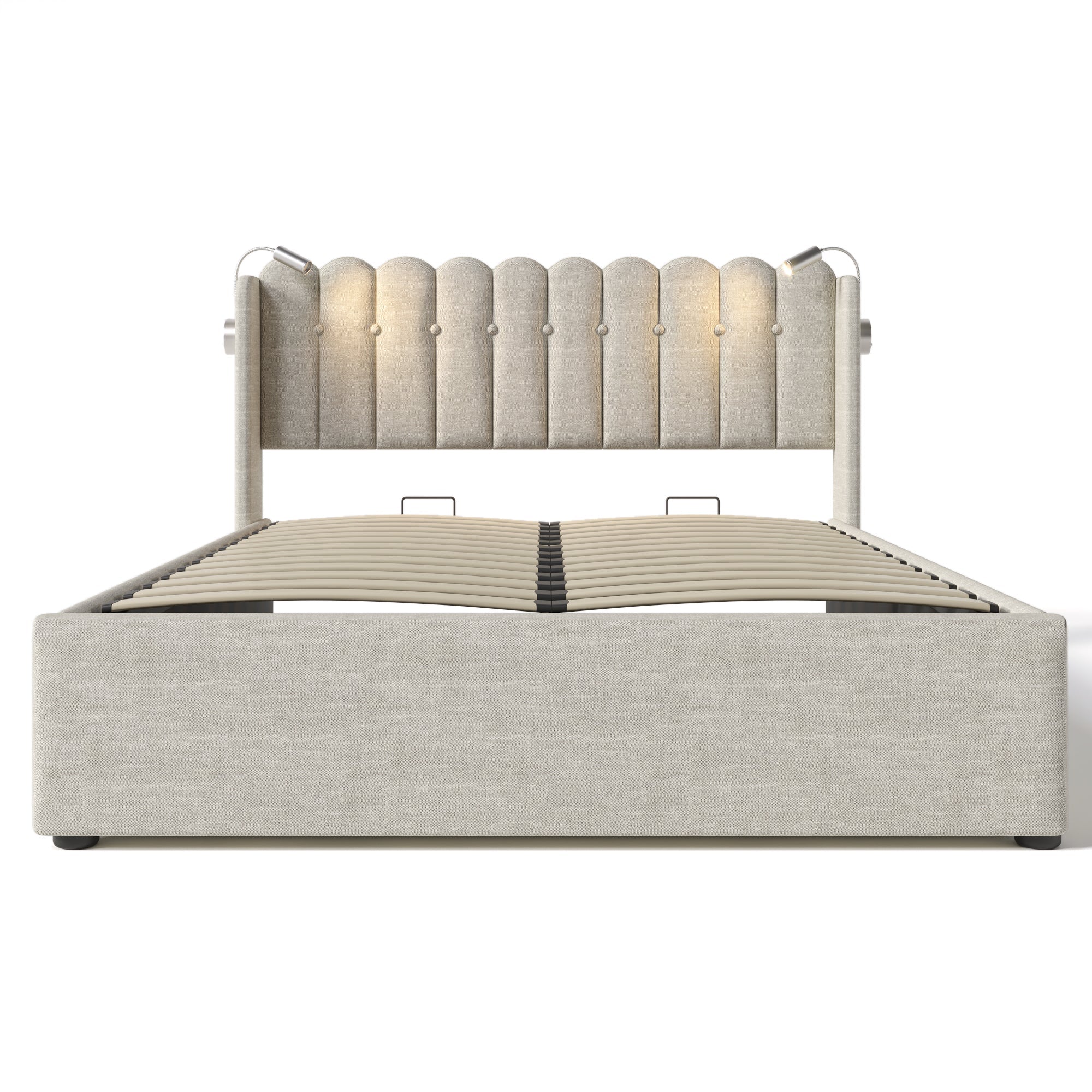 Logidon gestoffeerd bed met leeslampje en USB-oplaadfunctie 160x200 beige