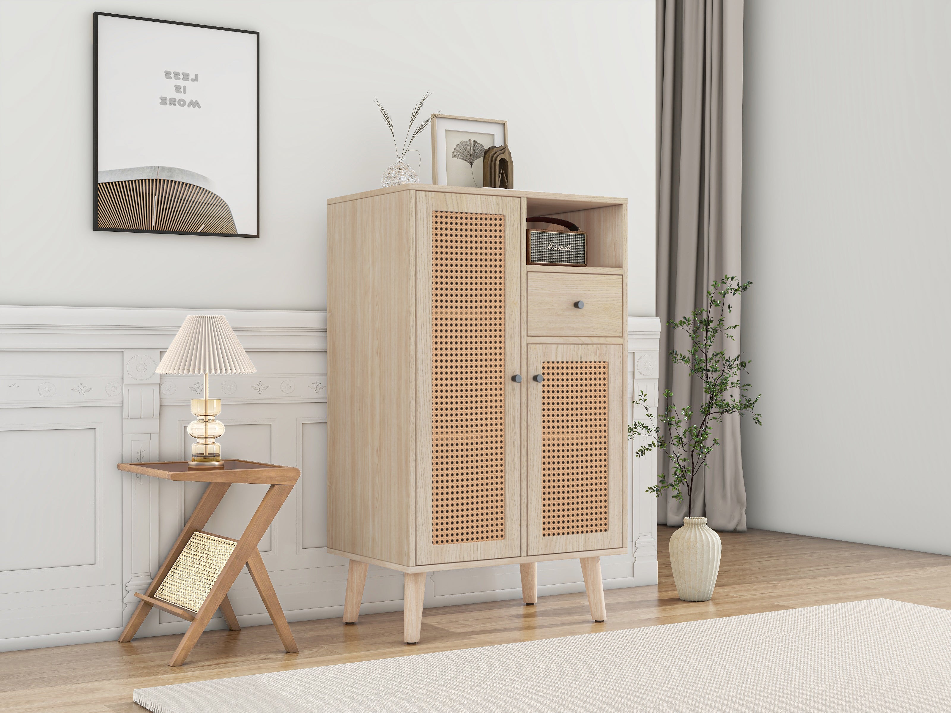 Logidon dressoir eiken 60x40x101 cm met 2 rotan deuren en 1 lade