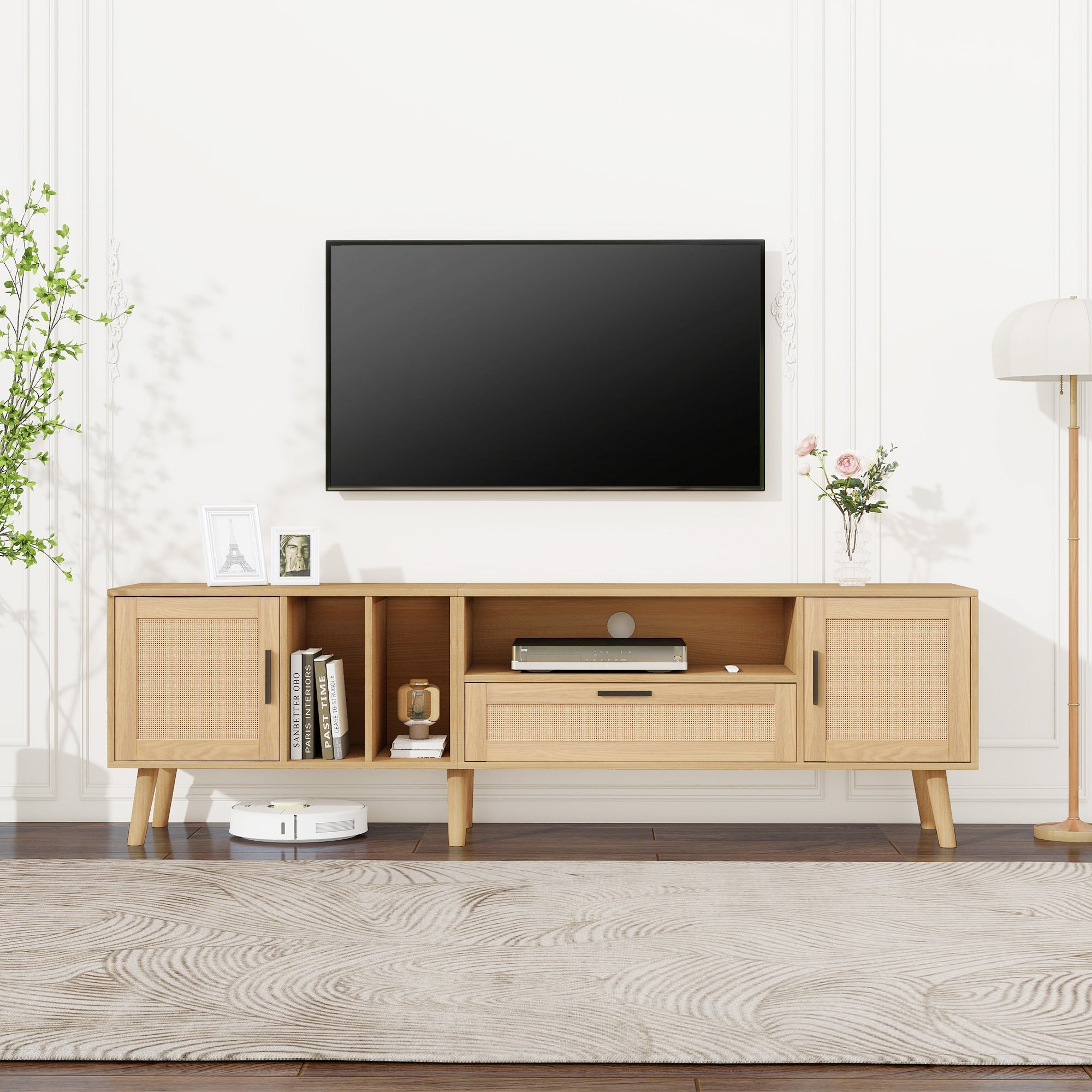 Logidon 180 cm TV-meubel Eiken met rotan decoratie, 2 deuren