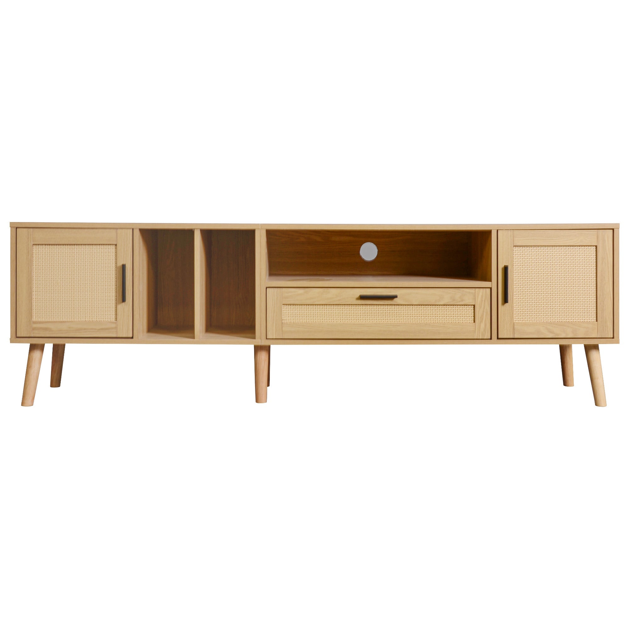 Logidon 180 cm TV-meubel Eiken met rotan decoratie, 2 deuren
