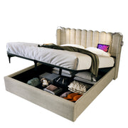Logidon upholstered bed 140x200 with reading light USB charging function beige