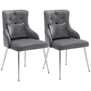 Logidon Set of 2 Gray Velvet Dining Chairs with Lumbar Cushions