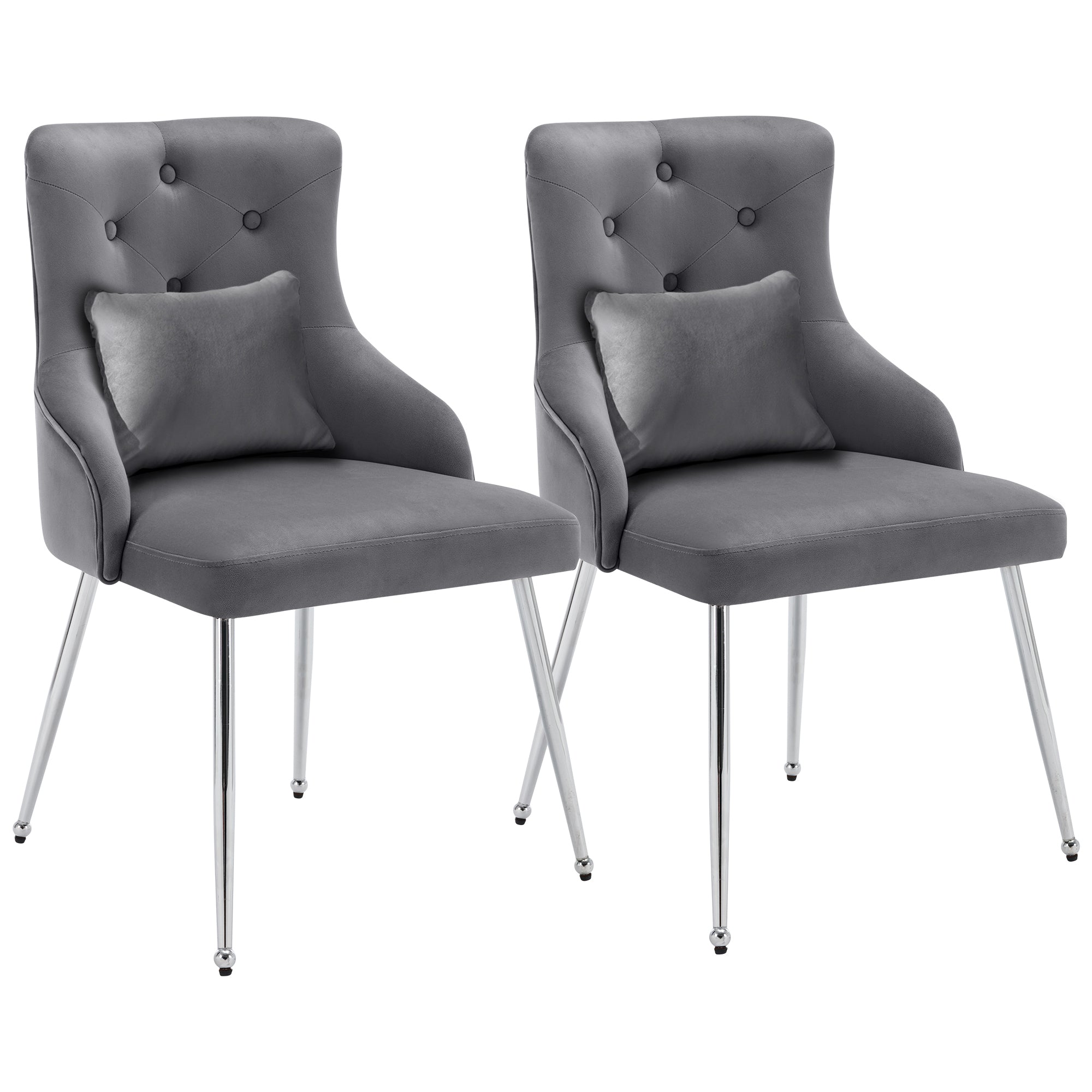 Logidon set van 2 grijs fluwelen eetkamerstoelen met lendenkussens