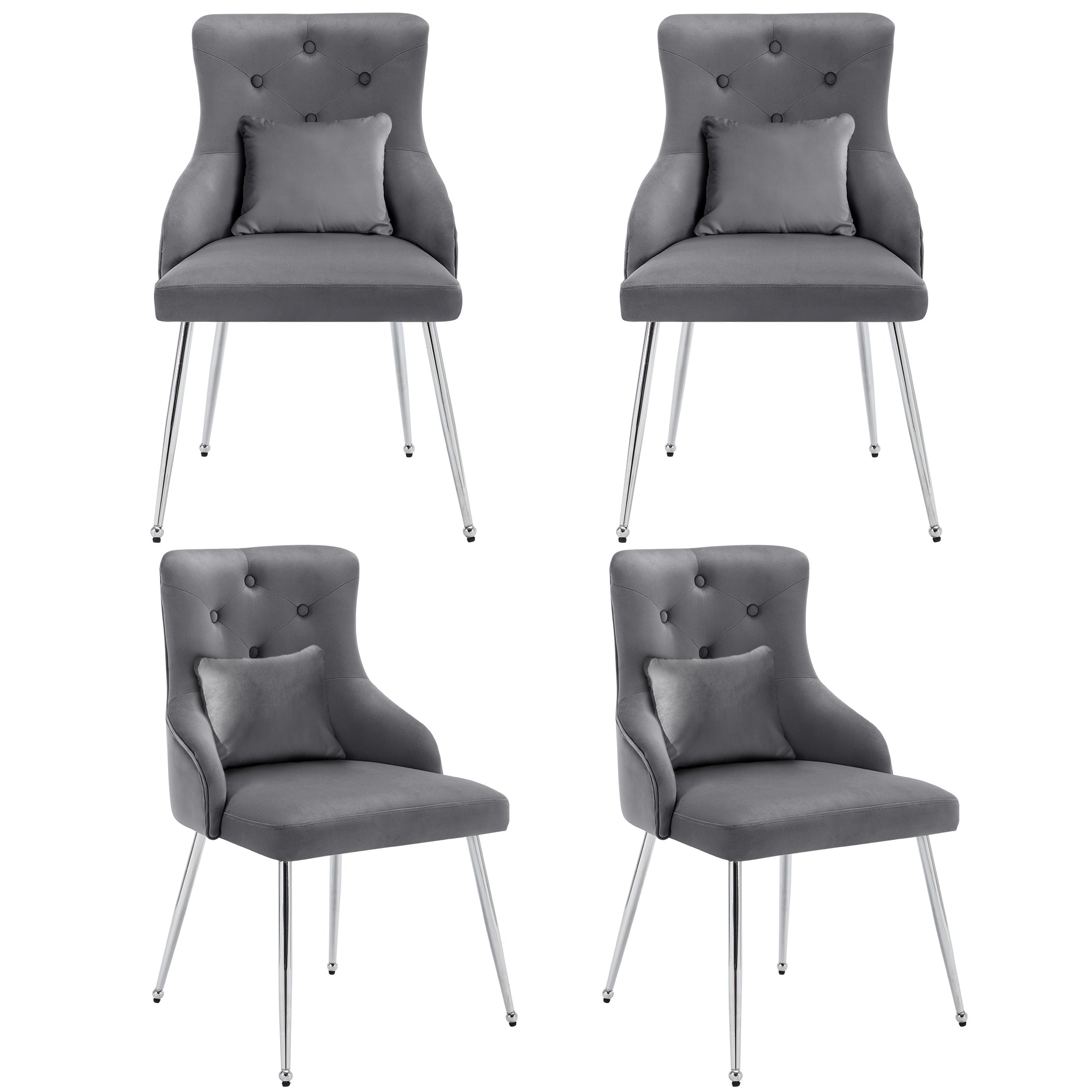 Logidon Set of 4 Dining Room Chairs Button Pattern Padded Chairs Gray