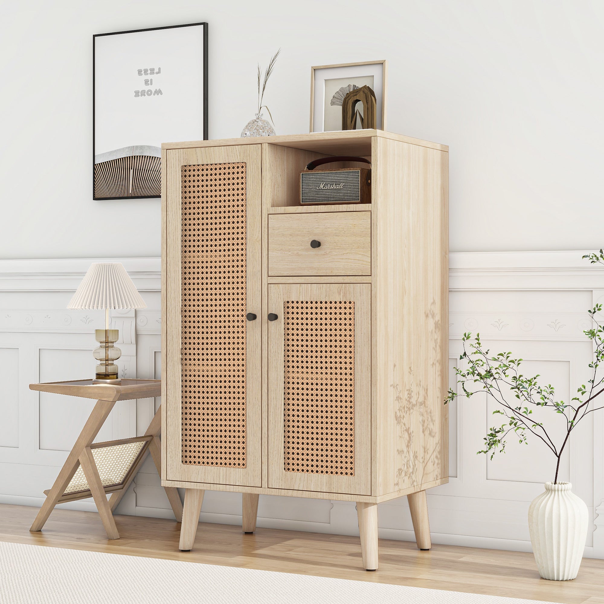 Logidon dressoir eiken 60x40x101 cm met 2 rotan deuren en 1 lade