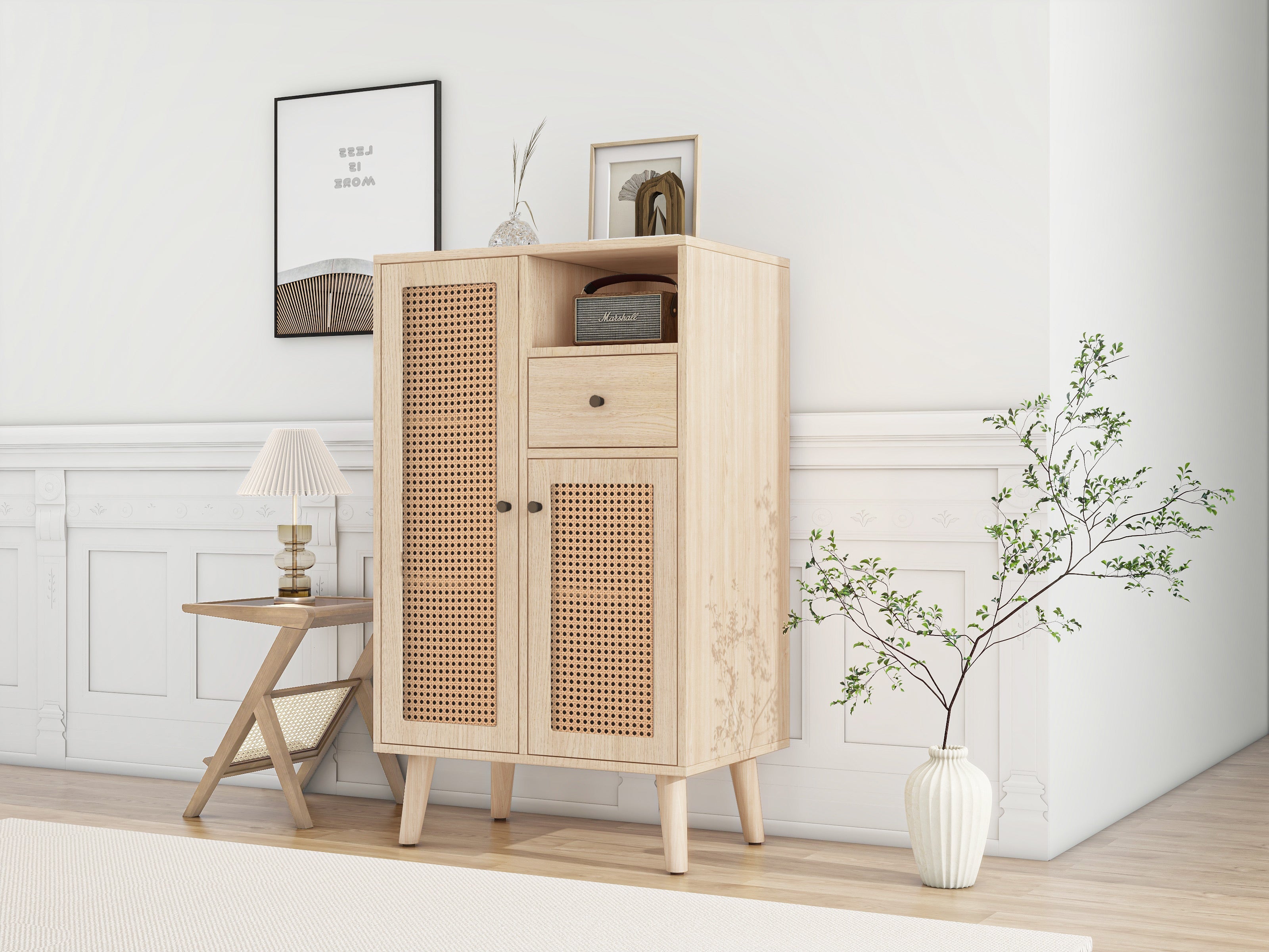Logidon dressoir eiken 60x40x101 cm met 2 rotan deuren en 1 lade