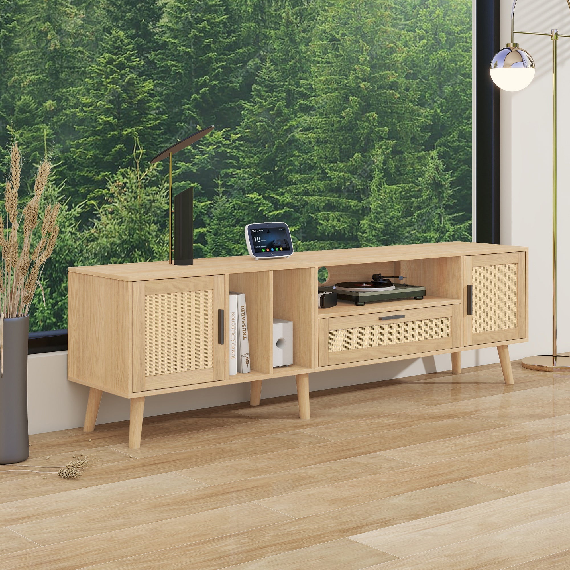Logidon 180 cm TV-meubel Eiken met rotan decoratie, 2 deuren