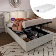 Logidon gestoffeerd bed 90x200 beige met leeslampje en USB-oplaadfunctie