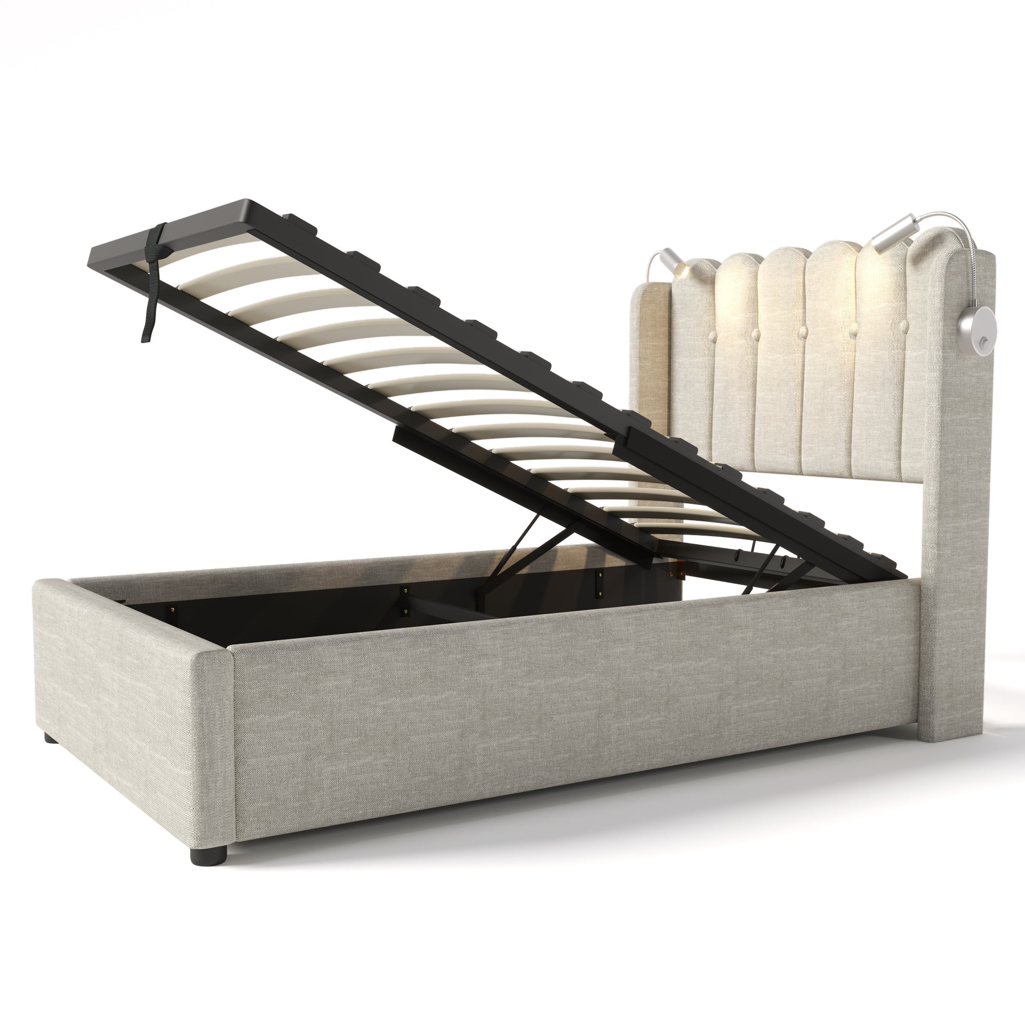 Logidon gestoffeerd bed 90x200 naturel fluweel met leeslampje en USB