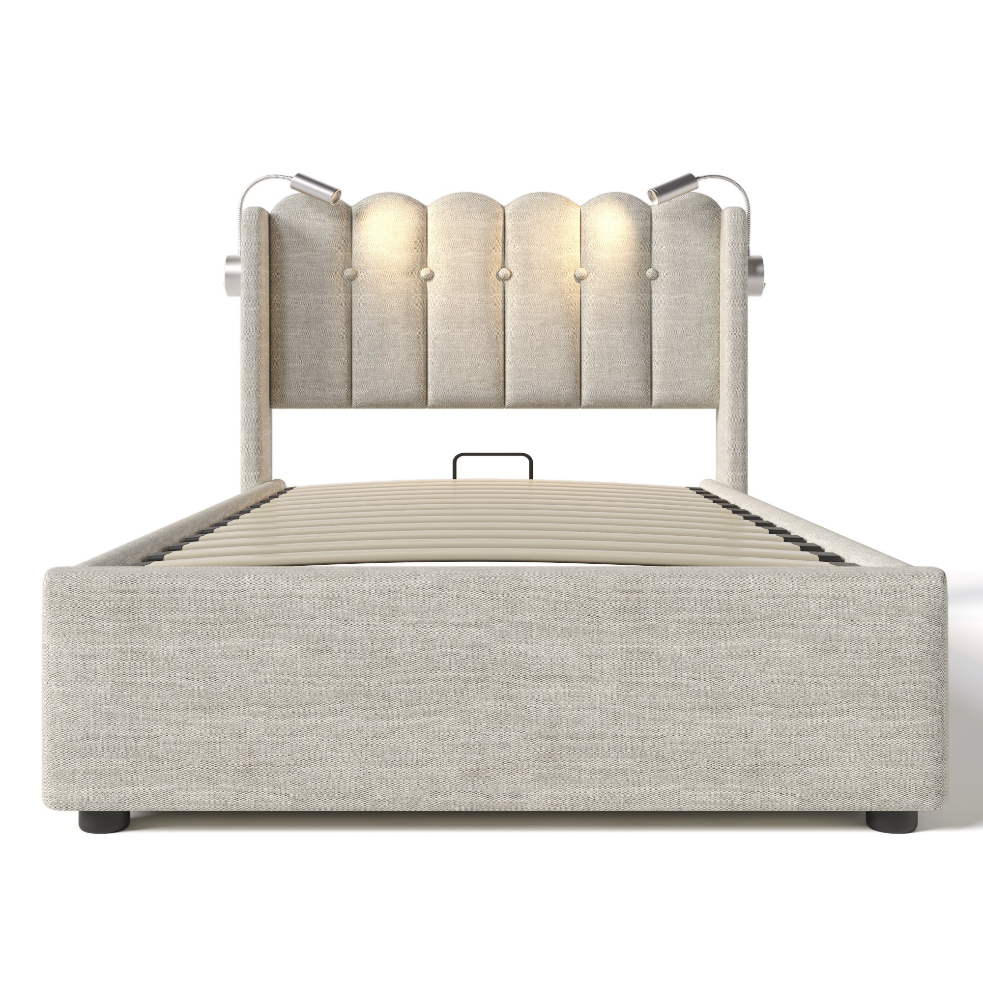 Logidon gestoffeerd bed 90x200 beige met leeslampje en USB-oplaadfunctie