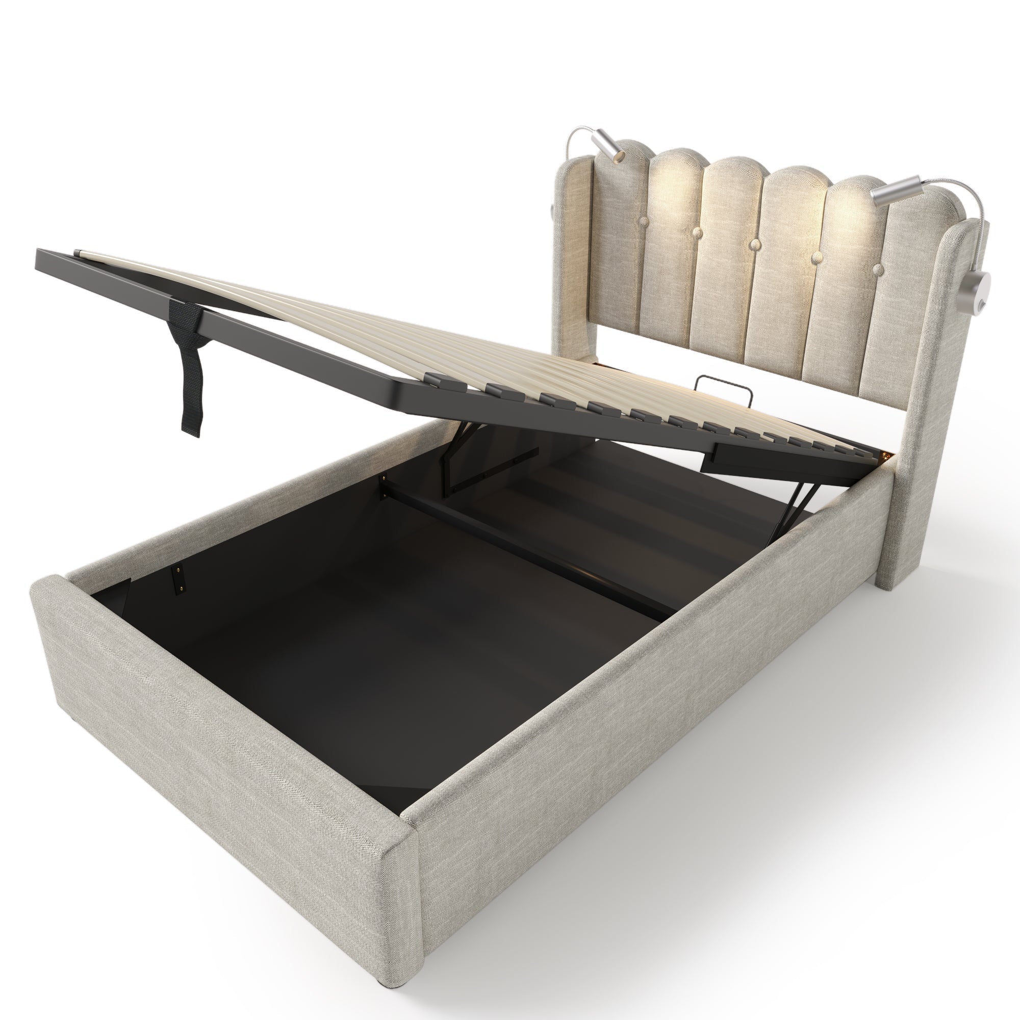 Logidon gestoffeerd bed 90x200 naturel fluweel met leeslampje en USB