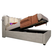 Logidon gestoffeerd bed 90x200 naturel fluweel met leeslampje en USB