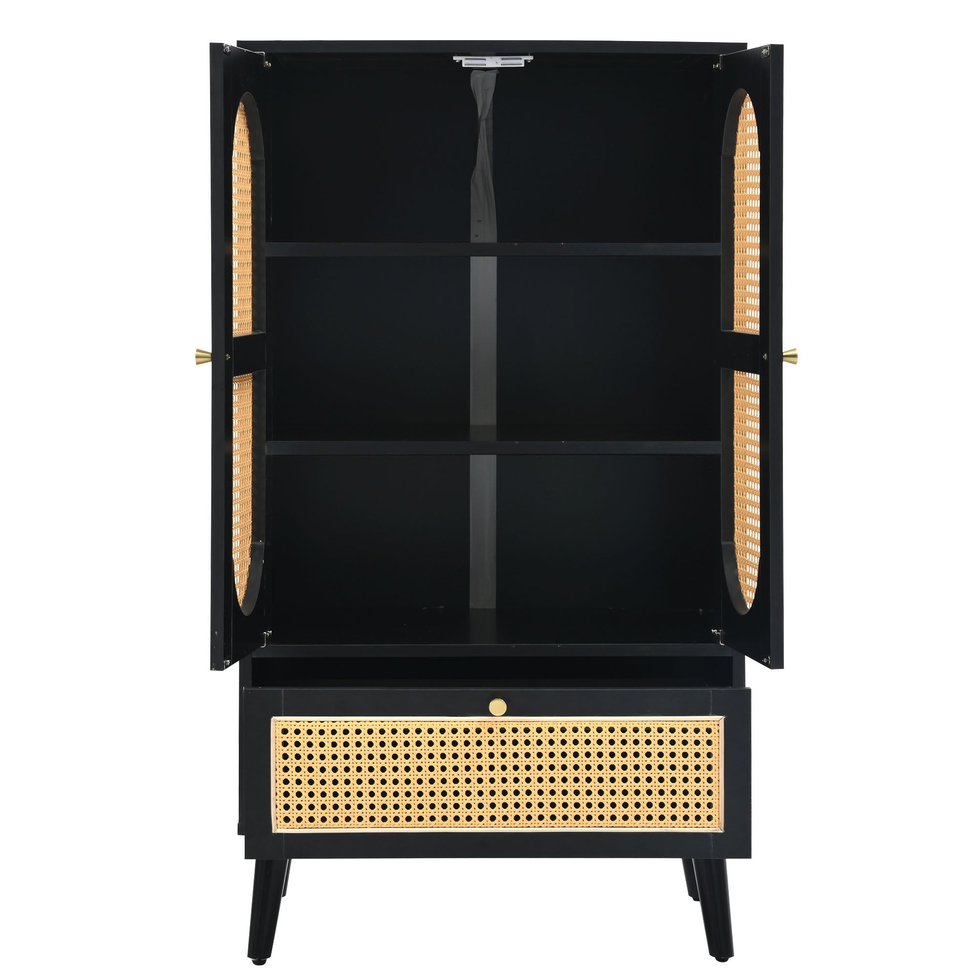 Logidon Compact Dressoir 1,1 m Zwart Rotan 2 Deurs 1 Lade