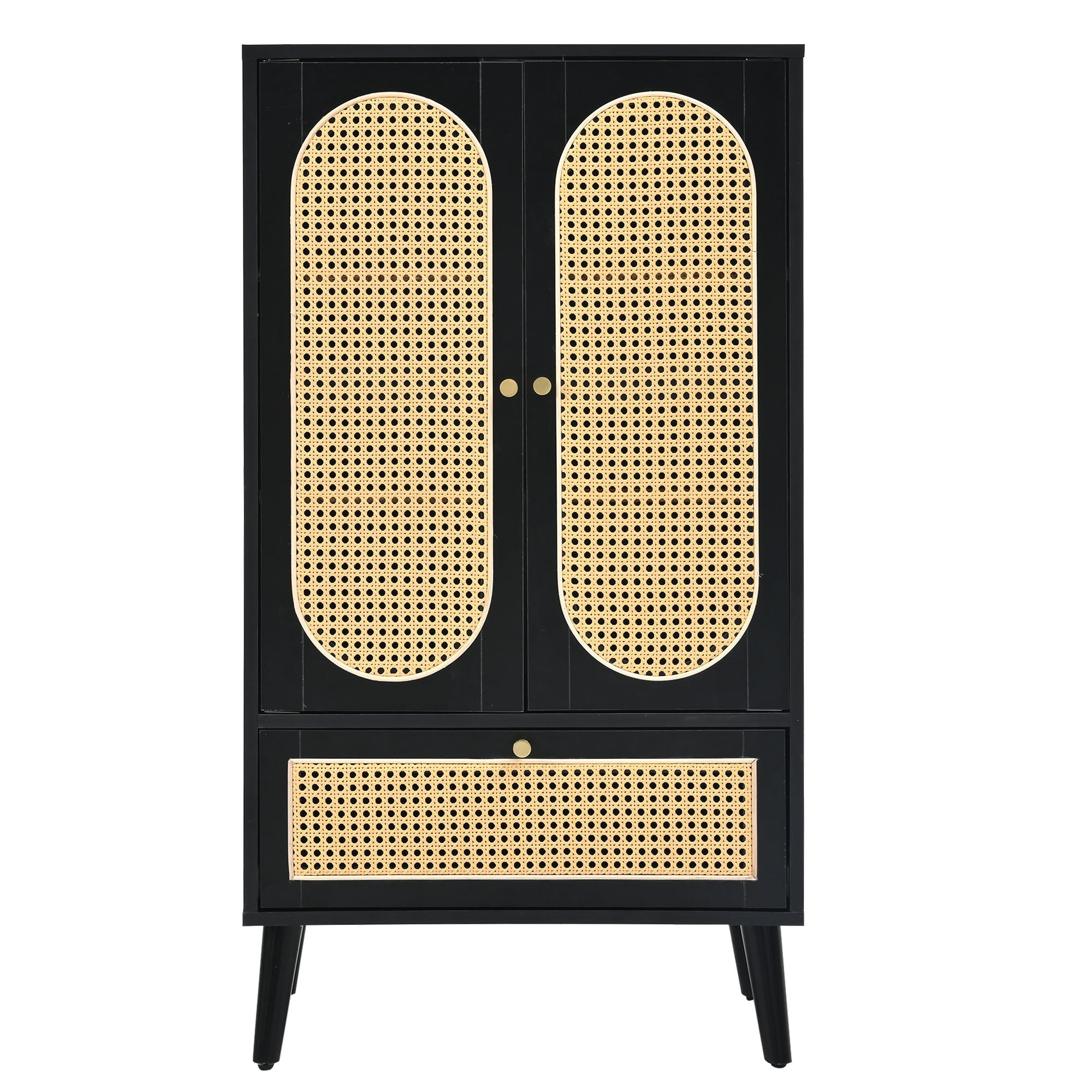 Logidon Compact Dressoir 1,1 m Zwart Rotan 2 Deurs 1 Lade
