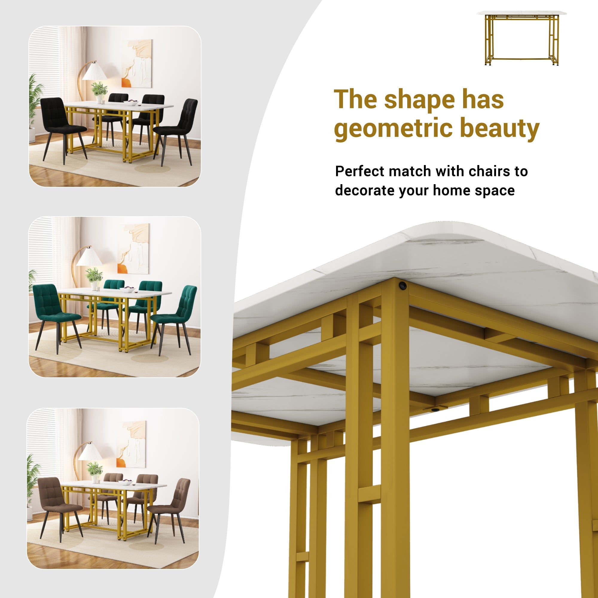 Logidon Lichte Luxe Eettafel 120x70cm Met Gouden Metalen Poten