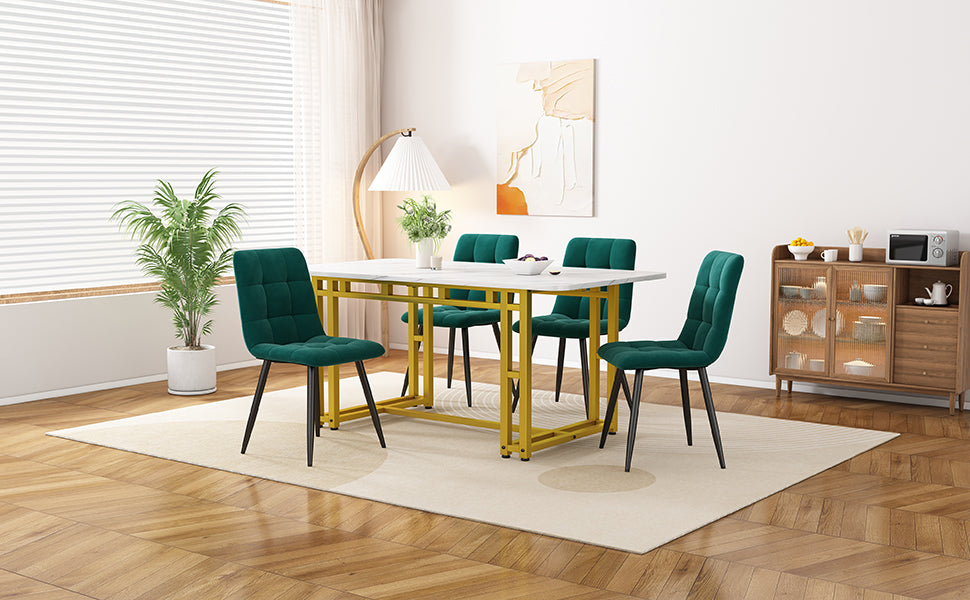Logidon eettafel 120x70 cm set met gouden frame groen fluwelen stoelen