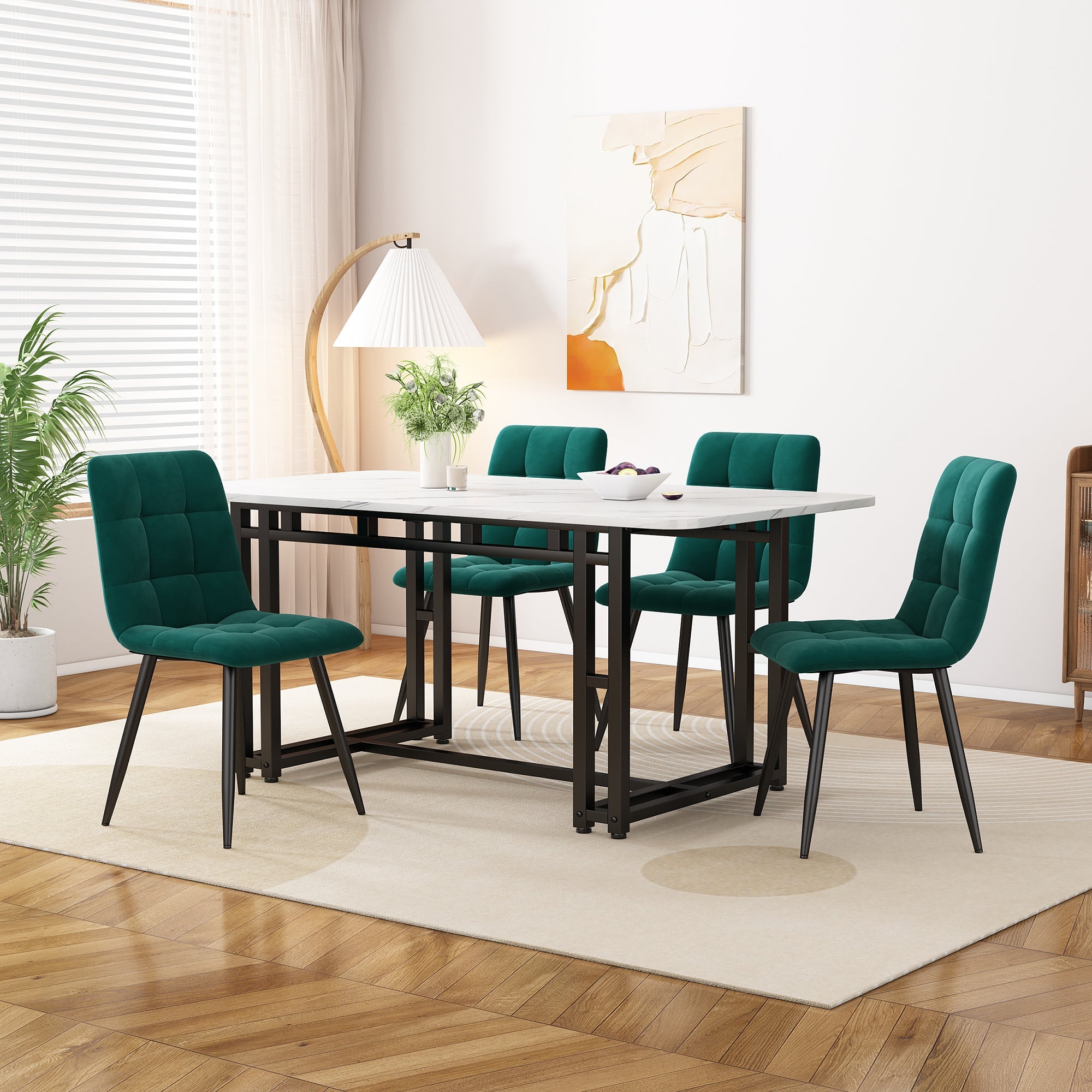 Logidon eettafelset 120 x 70 cm zwart 4 stoelen groen fluwelen bekleding