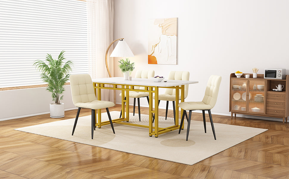 Logidon Lichte Luxe Eettafel 120x70cm Met Gouden Metalen Poten