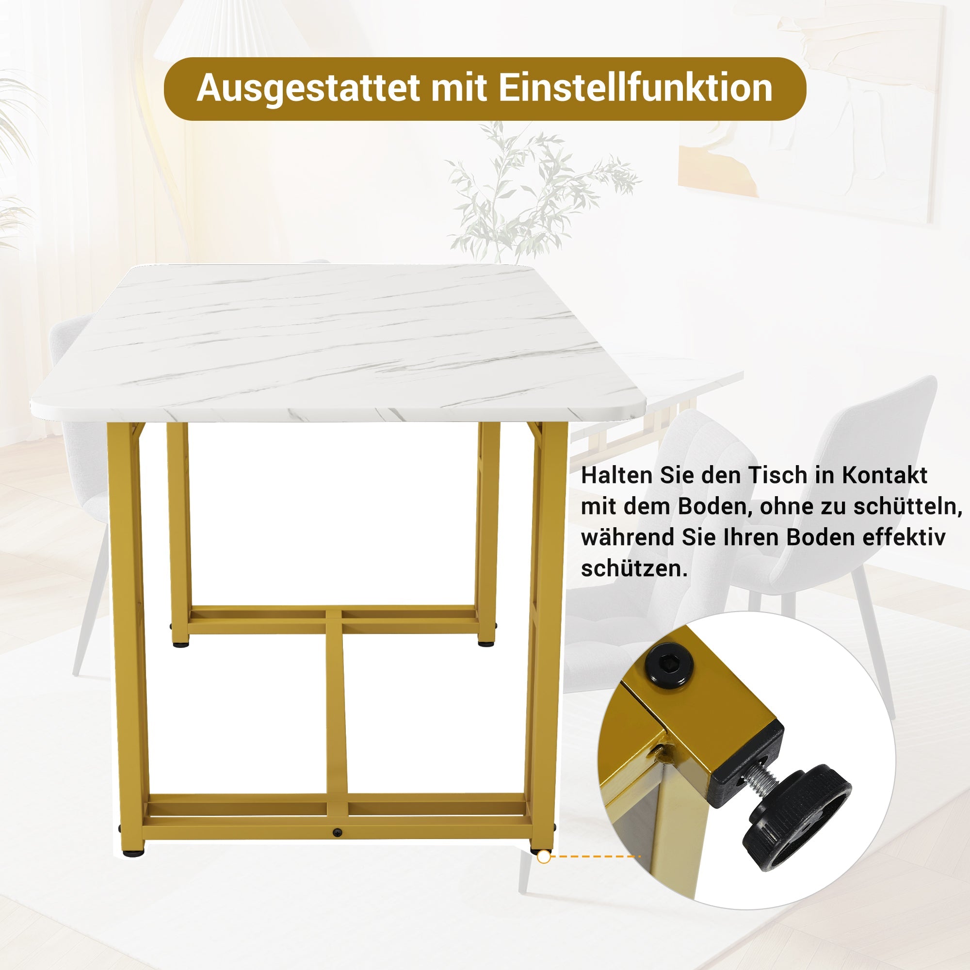 Logidon eettafel 120x70 cm set met gouden frame groen fluwelen stoelen