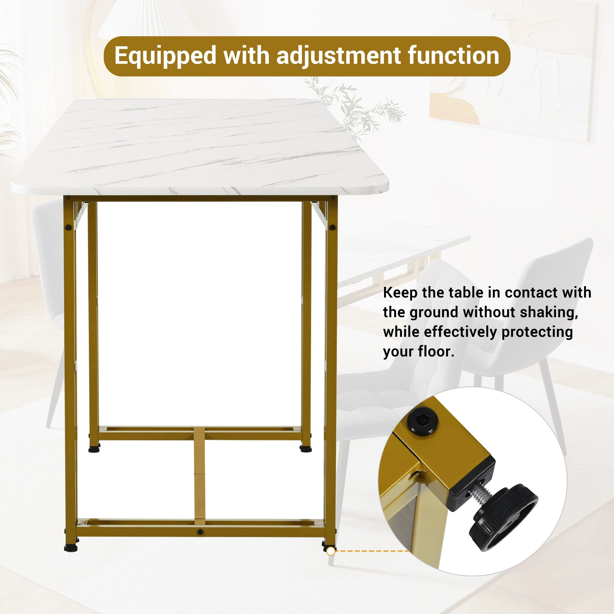 Logidon Lichte Luxe Eettafel 120x70cm Met Gouden Metalen Poten