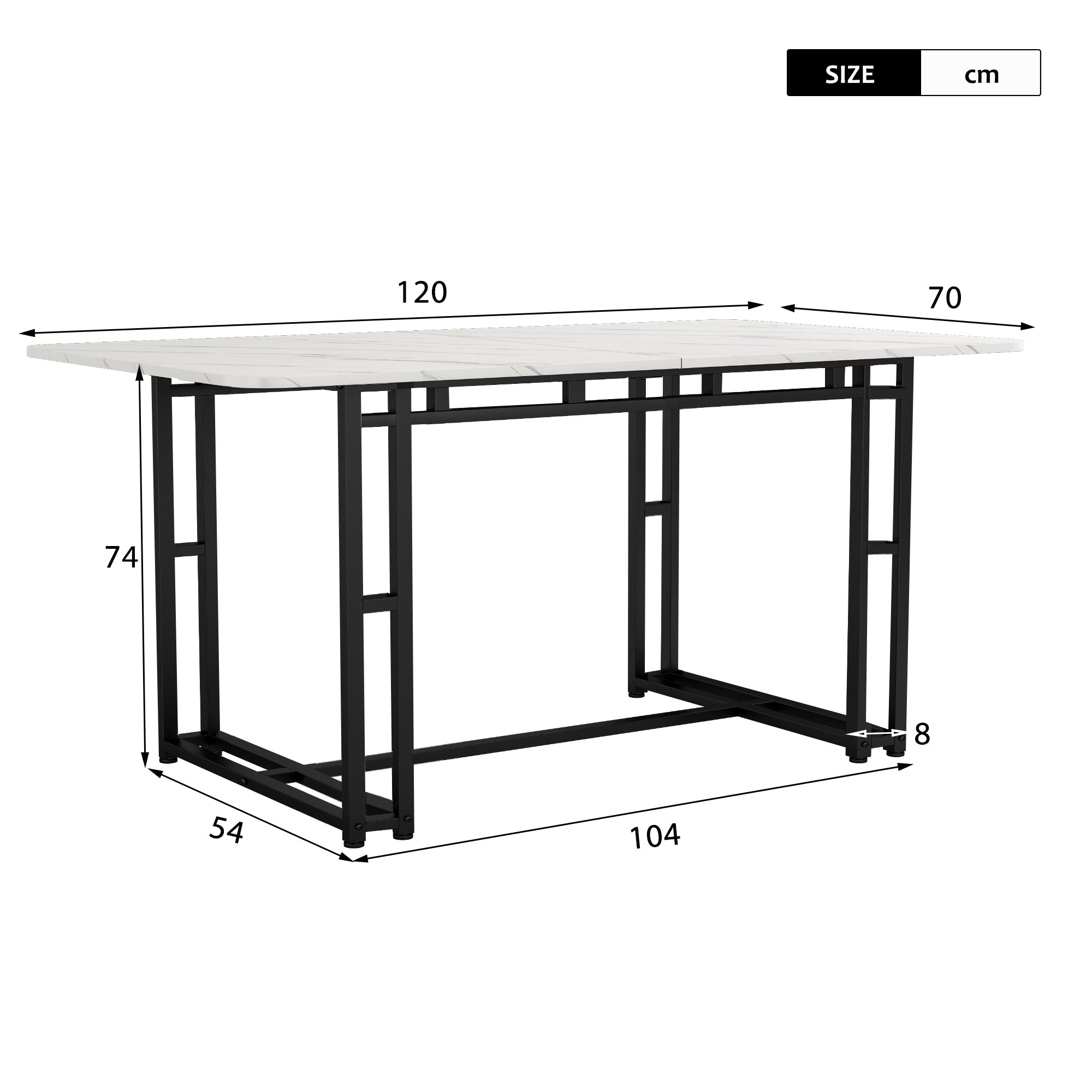 Logidon 120x70 cm lichte luxe eettafel met zwarte metalen poten