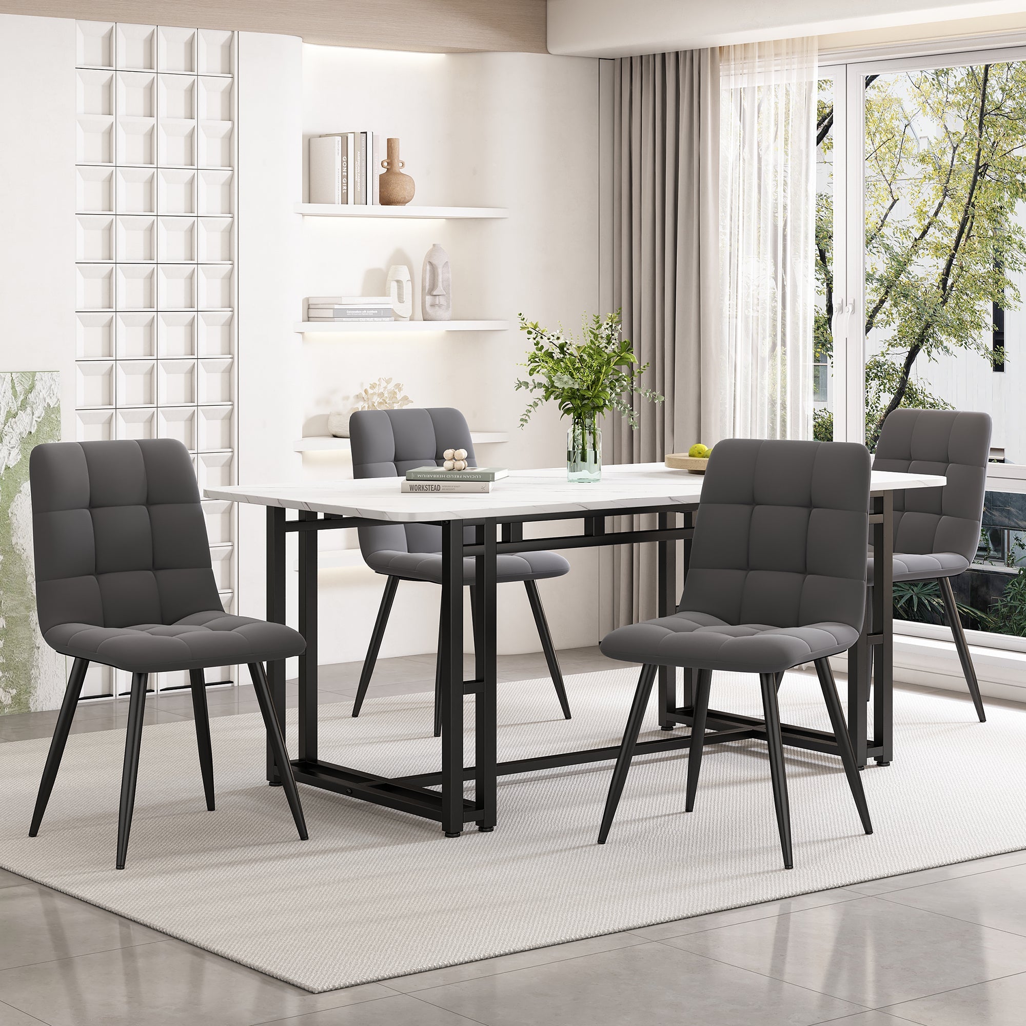 Logidon eettafel 140x80cm marmerlook metalen poten wit zwart