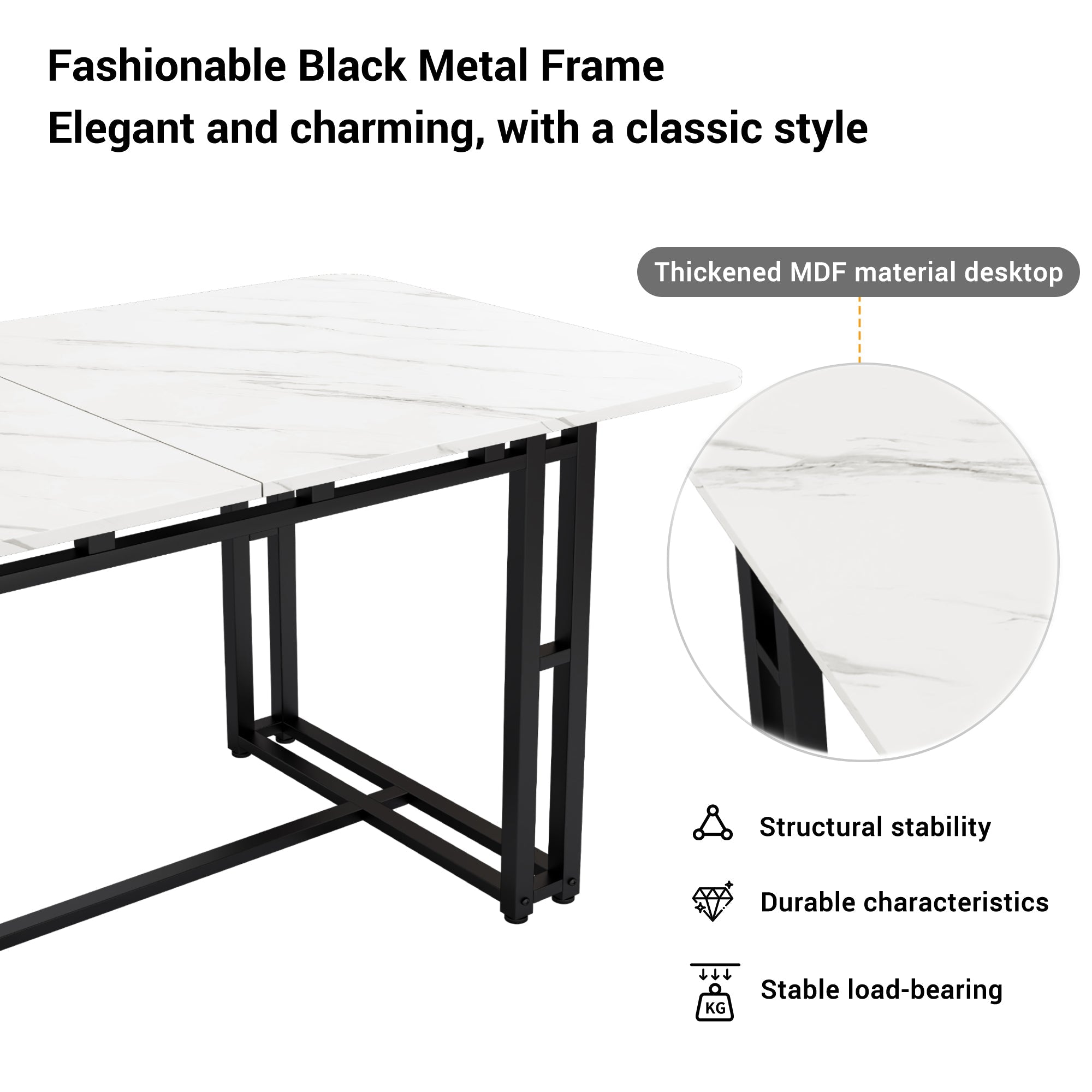 Logidon eettafel 140x80cm marmerlook metalen poten wit zwart